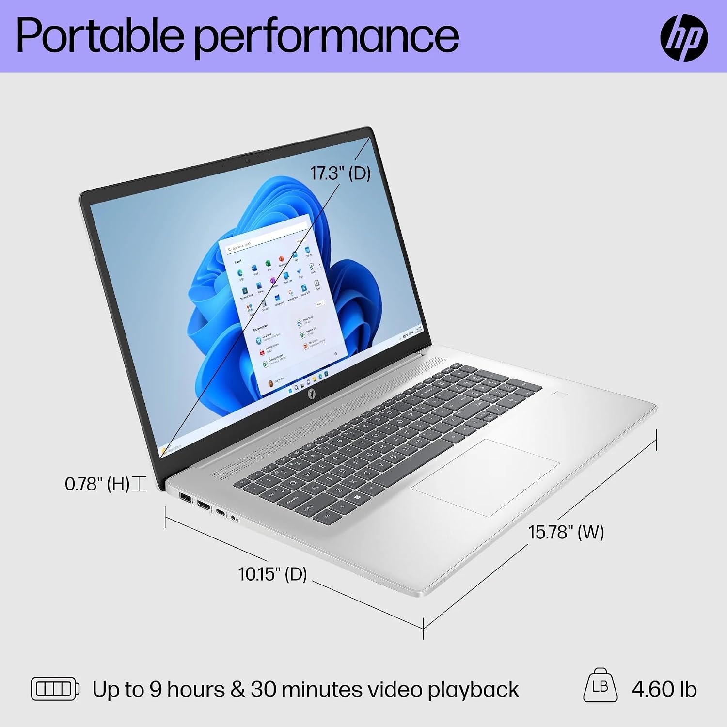 HP 17 Laptop with Free Microsoft Office 365 for Web, Intel Ultra Fast 8-Core CPU, 32GB RAM, 1TB SSD, Full HD Display, HDMI, USB-C, Wi-Fi, Bluetooth, Fingerprint Reader, Silver
