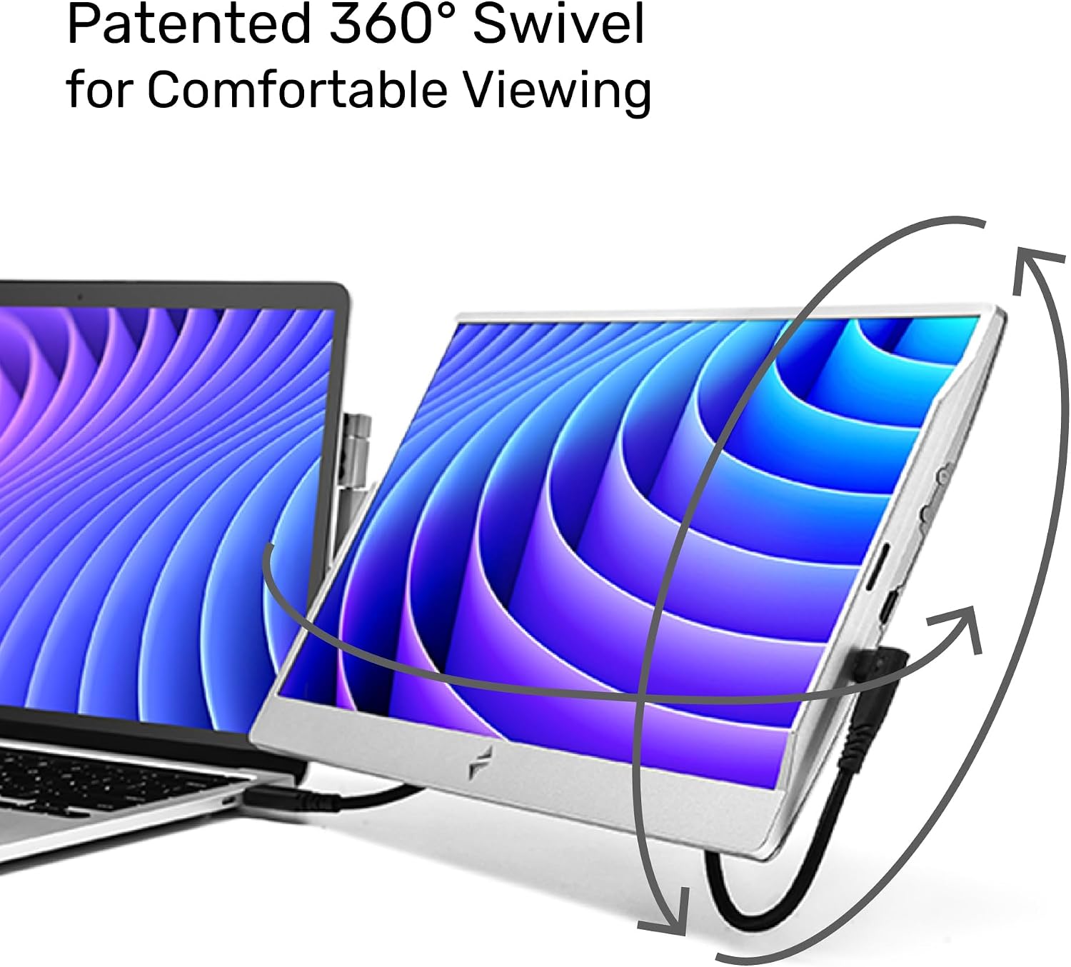 SideTrak Swivel 14' Patented Attachable Portable Monitor for Laptop | FHD TFT Laptop Dual Screen | Mac, PC & Chrome Compatible | Fits All Laptops | Powered by USB-C® or Mini HDMI (Light Silver)