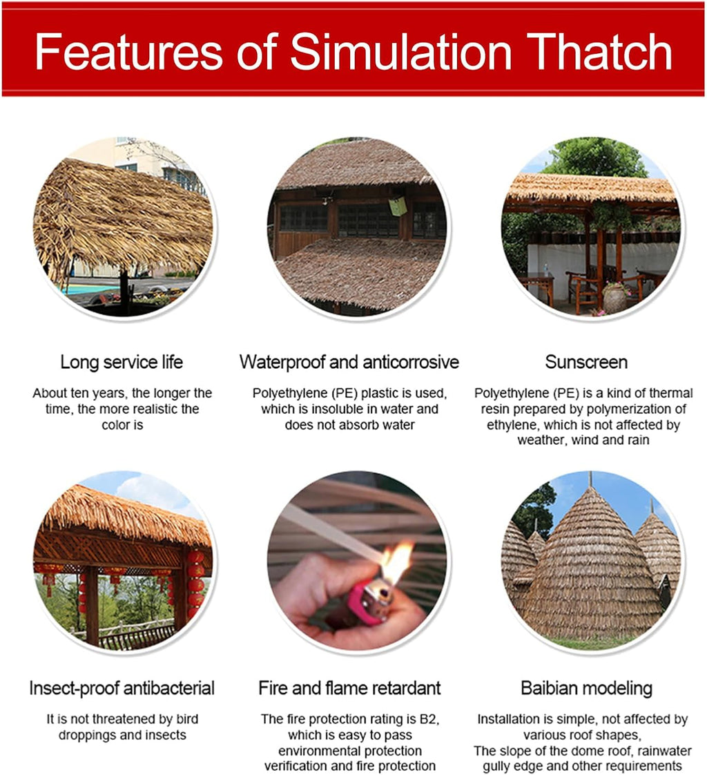 19.6″x32.8′ Mexican Palm Thatch Runner Roll Simulation Thatch Tile Plastic PE Roof Fake Straw Fireproof for Tiki Bar Garden Wooden House Pavilion Roof Decoration(Size:10m/32.8ft,Color:Straw Yellow)