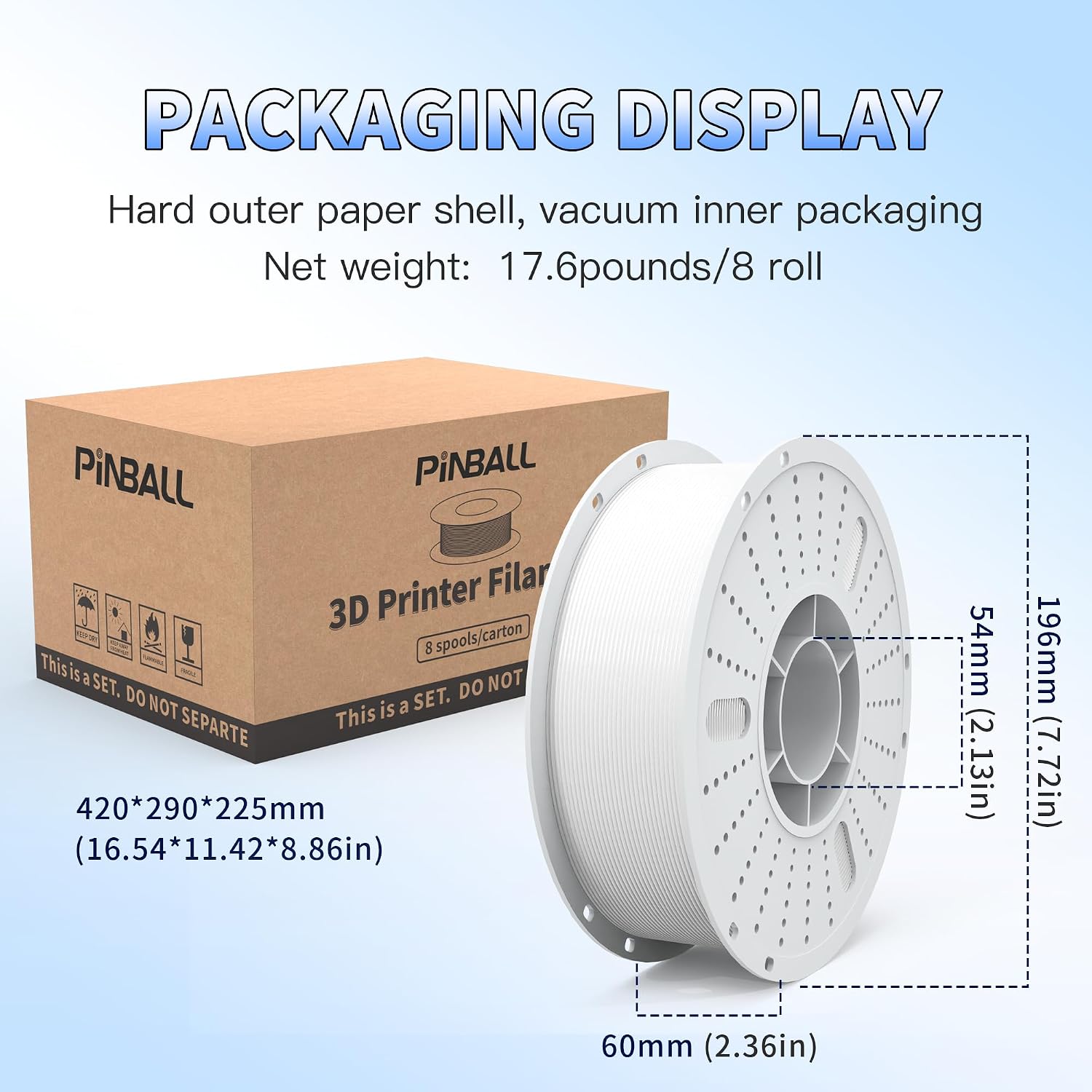 PINBALL PLA 3D Printer Filament 1.75mm Multi-Color Filament 3D Printing PLA Filament Dimensional Accuracy +/- 0.02mm Suitable for Most FDM 3D Printers 8 KG 8 Colors