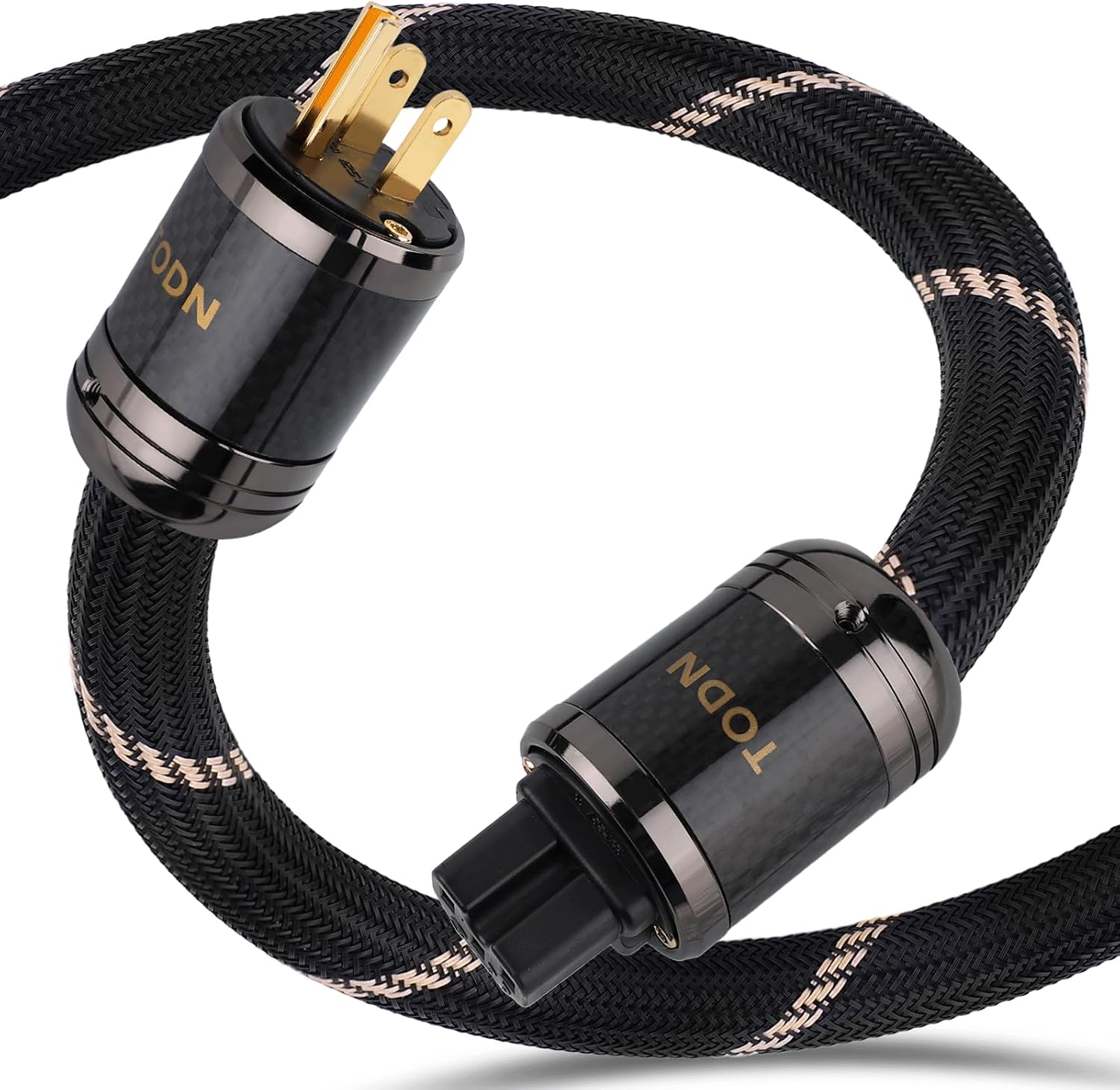 TODN Power Cable Audiophile OFC+OCC Core HiFi Audio Power Cord with Carbon Fiber Shell, 24K Gold Plated 3 Prong Plug/IEC C15, Φ17.5mm, 6.5ft/2m