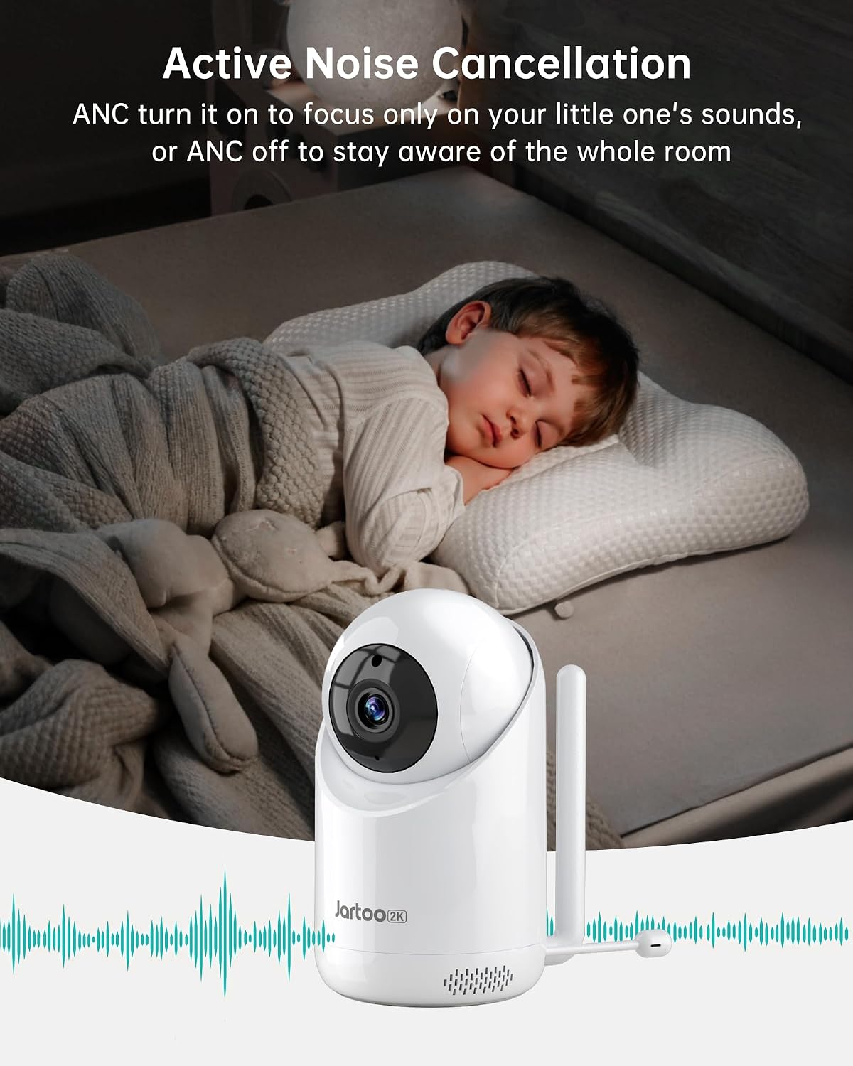 Jartoo 2K 5.5' Video Baby Monitor with Camera and Audio,AI Cry Detect 1860ft Long Range Baby Monitor No WiFi Baby Camera Wireless,Clear Night Vision,ANC, 2-Way Talk,White Noise,6000mAh [2025 New]