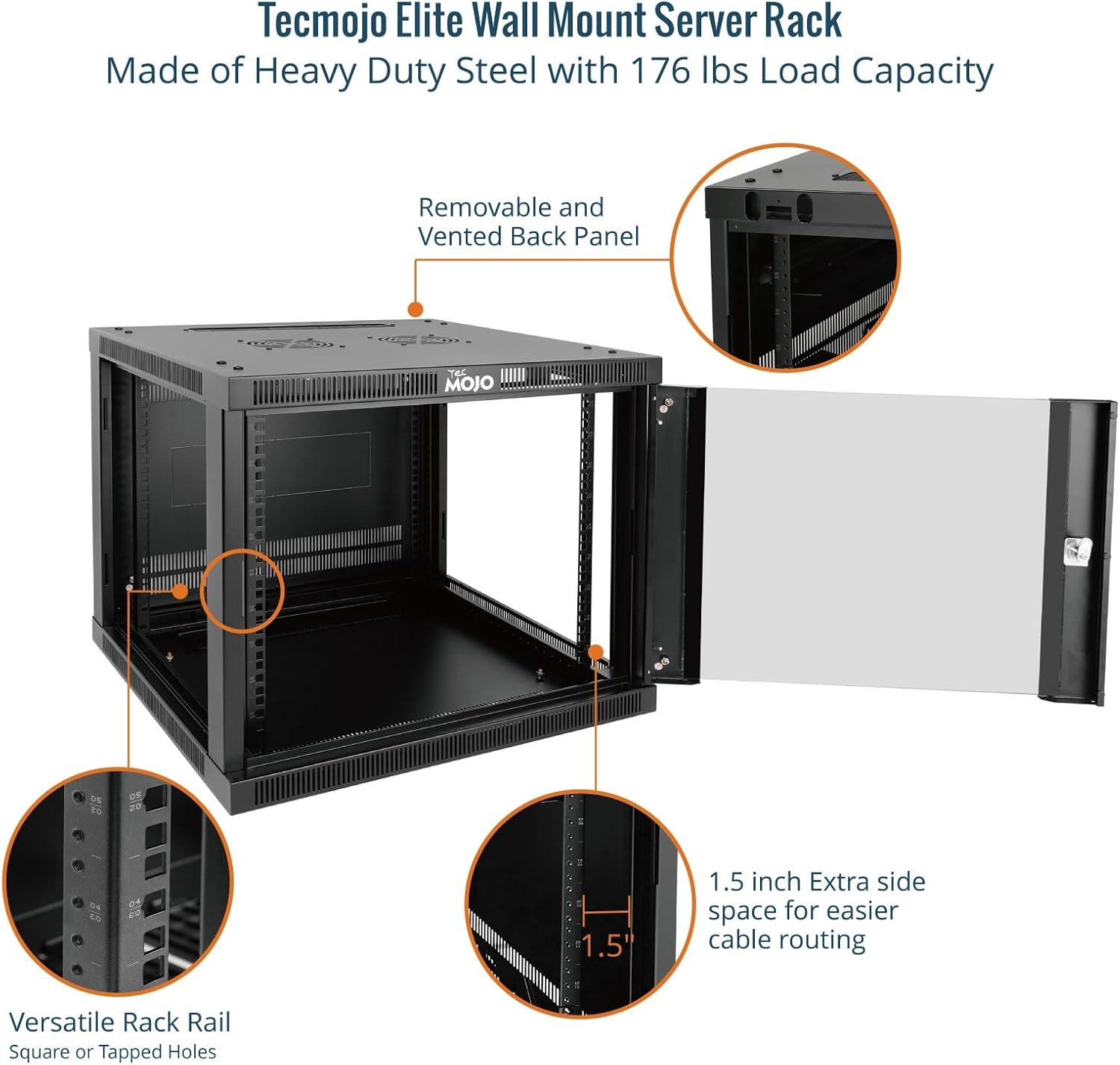 Tecmojo 9U Wall Mount Rack Cabinet, Heavy-Duty 176 Lbs High Load Capacity, 19' Enclosed Server Network Rack with 2 Colling Fans,Glass Door, 23.6' Deep – Elite Collection