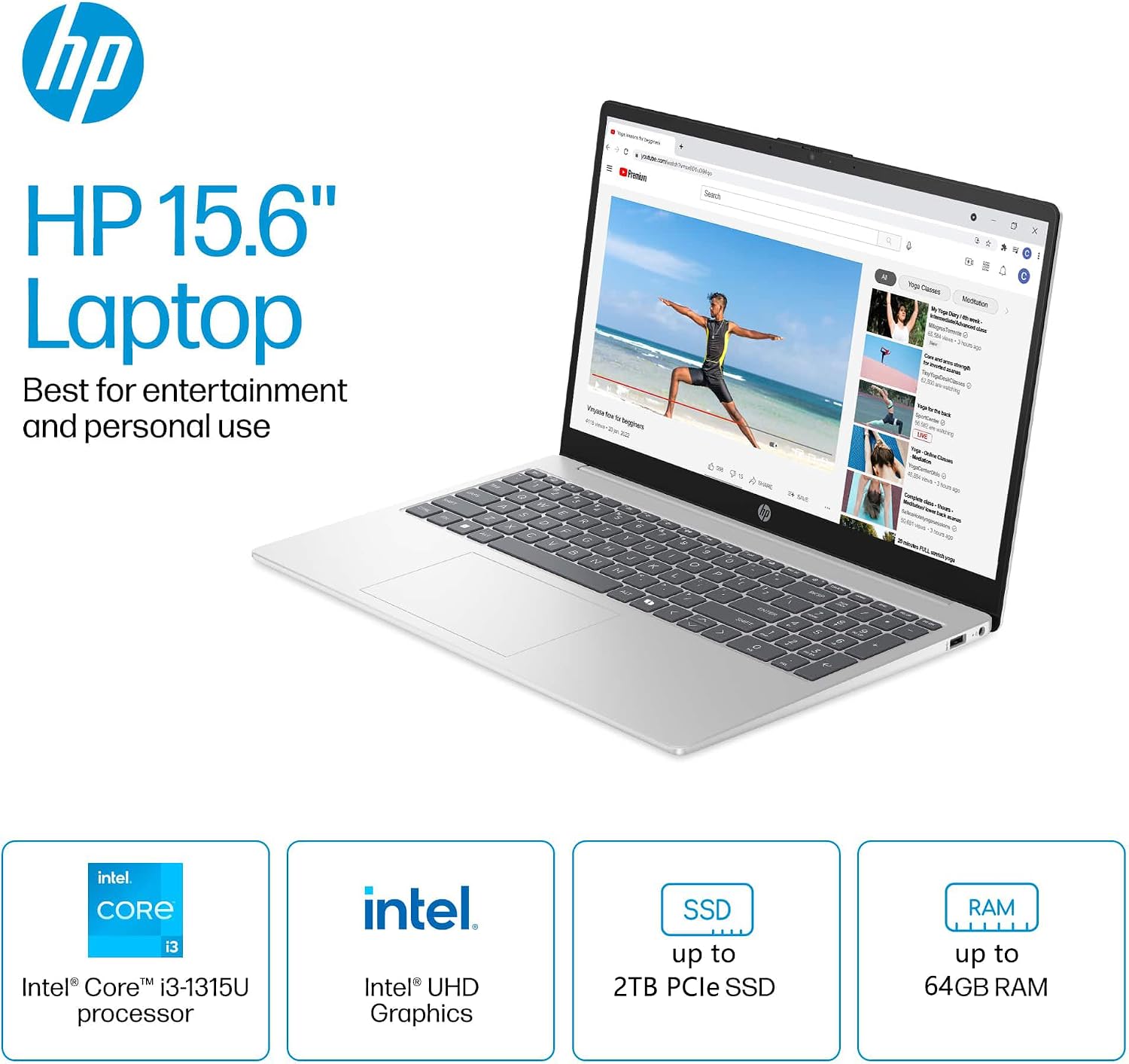HP 15.6' Touchscreen Laptop Computer with Intel Core i3-1315U, 8GB RAM, 256GB SSD + 500GB Portable HDD, Student Everyday Use, All-Day Battery Life & Portable Design, Numeric Keypad, Windows 11 Home