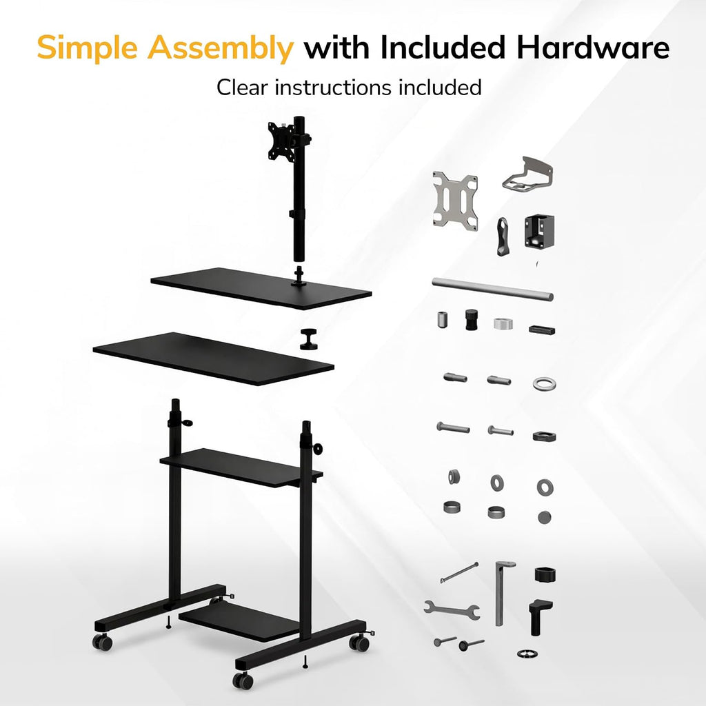 Mount-It! Mobile Computer Cart with Monitor Mount for Screen up to 32', Portable Desk on Wheels, Rolling Laptop Stand for Teachers, Office, Classroom, Rise up to 53', Podium, Keyboard Tray, Black