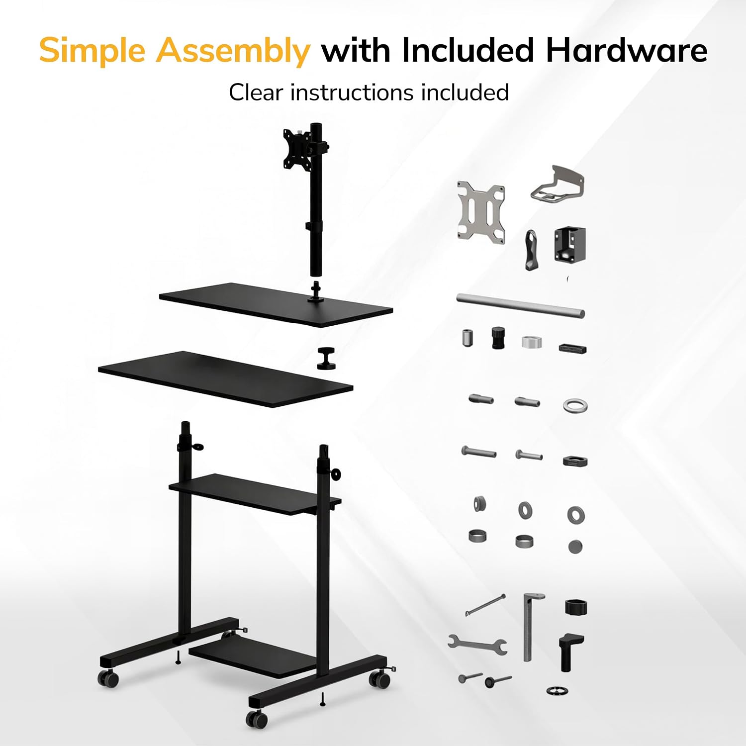 Mount-It! Mobile Computer Cart with Monitor Mount for Screen up to 32', Portable Desk on Wheels, Rolling Laptop Stand for Teachers, Office, Classroom, Rise up to 53', Podium, Keyboard Tray, Black