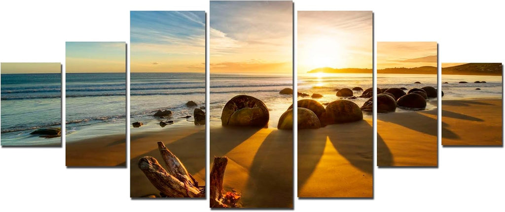 Startonight Huge Canvas Wall Art Beautiful Sunrise At The Beach - Large Framed Set of 7 40' x 95'
