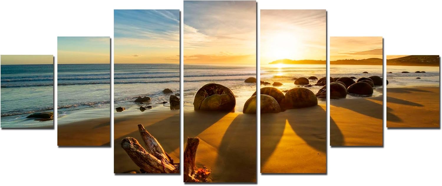 Startonight Huge Canvas Wall Art Beautiful Sunrise At The Beach - Large Framed Set of 7 40' x 95'