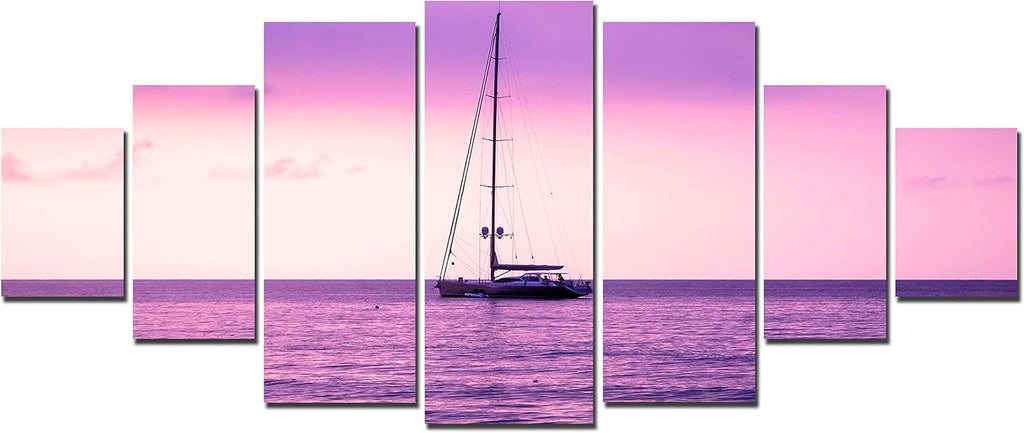 Startonight Huge Canvas Wall Art Purple Ocean View - Large Framed Set of 7 40' x 95'