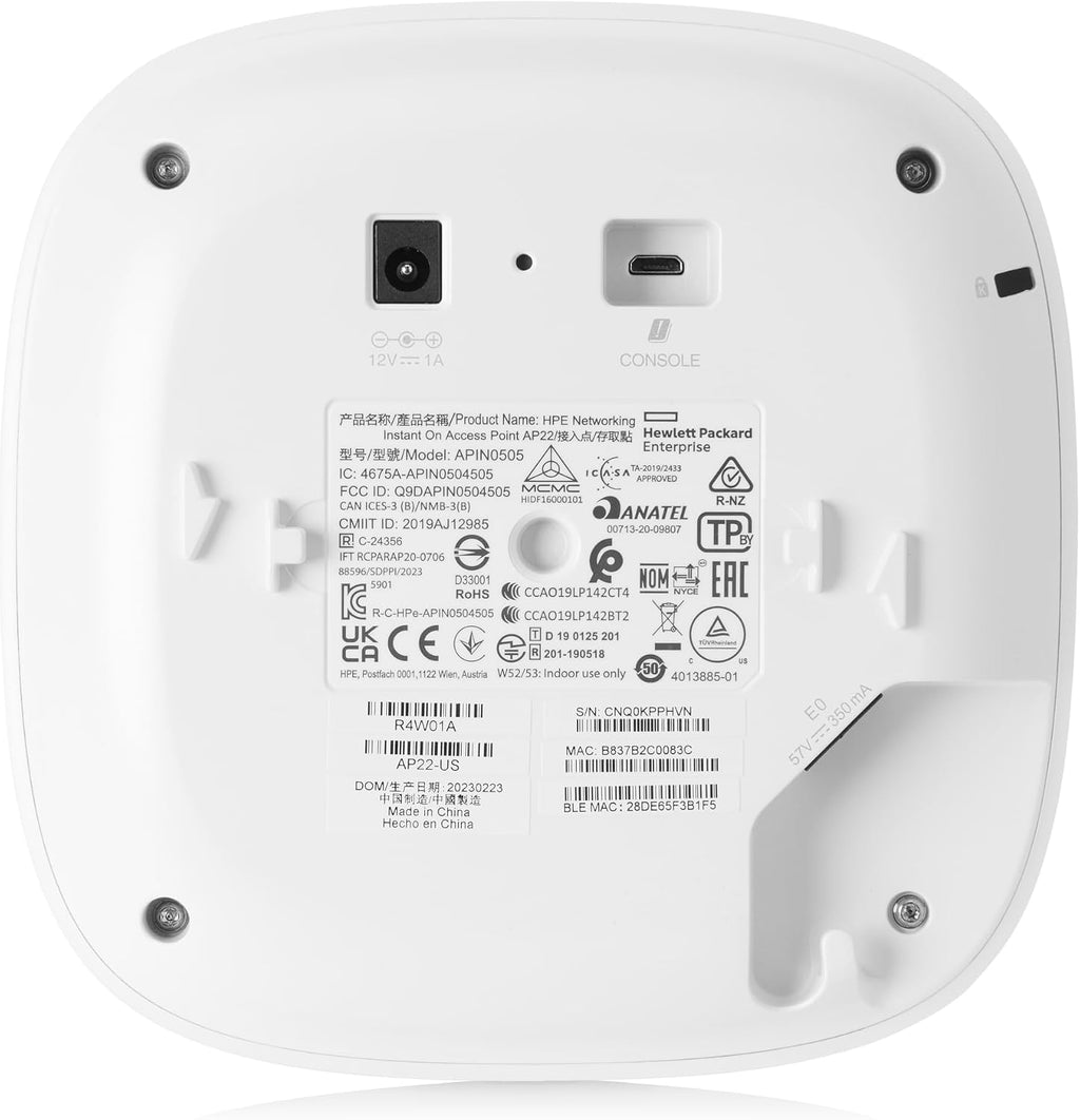 HPE Networking Instant On Access Point AP22 2x2 WiFi 6 Indoor Wireless Access Point | Long Range, Secure, Smart Mesh Support | Power Source Not Included | US Model (R4W01A)