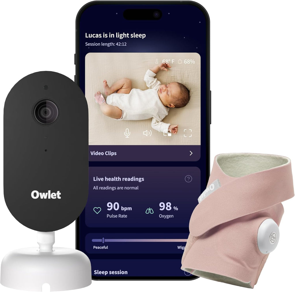 Owlet Dream Duo (Gen 3) Smart Baby Monitor All-in-One Bundle - 2K HD Video Baby Monitor with Alerts & Owlet Dream Sock Tracks Baby's Oxygen, Heart Rate & Sleep | Health Insights via App