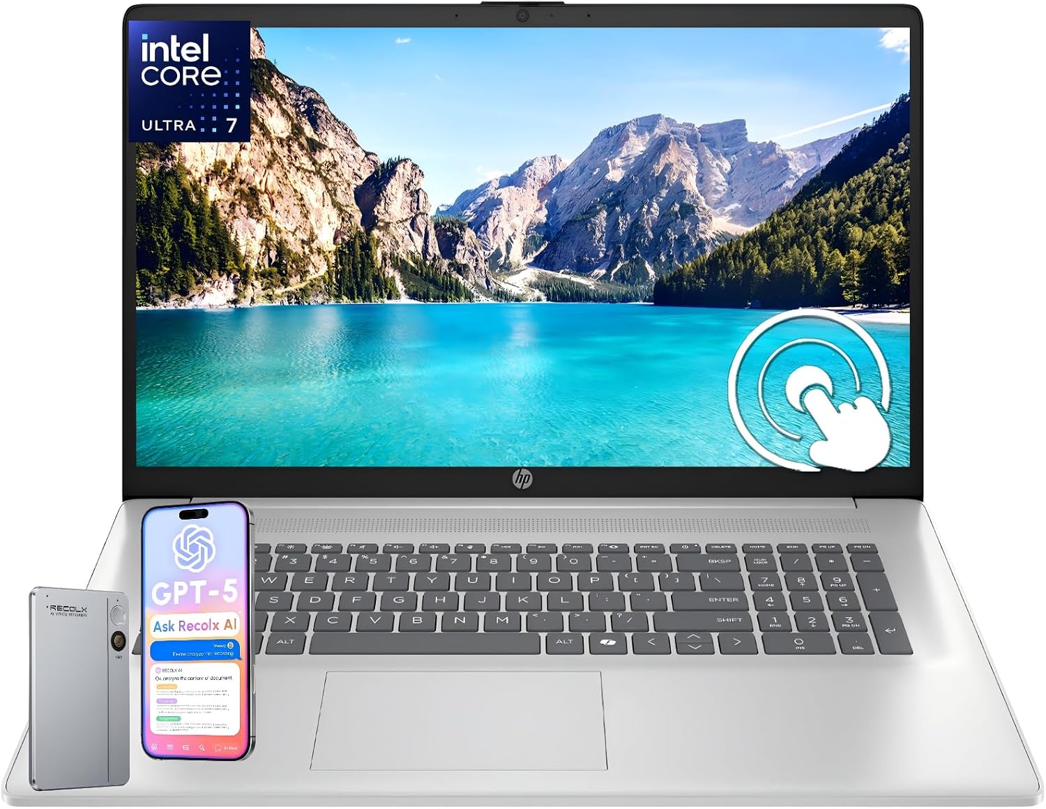 HP 17 inch Laptop for Business, 17.3' HD+ Touchscreen Display, Intel 12-Core Ultra 7 255U(up to 5.2 GHz), 32 GB DDR5, 1 TB SSD, Backlit Keyboard, WiFi 6, Windows 11 Pro, w/RECOLX AI Voice Recorder