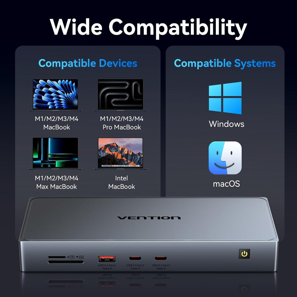 VENTION 11-in-1 DisplayLink Docking Station 3 Monitors with USB 3.2 A/C for MacBook/Dell/HP,USB C Laptop Docking Station Dual Monitor,4K@60Hz HDMI,DP,PD 100W, RJ45,SD/TF with USB-C Cable