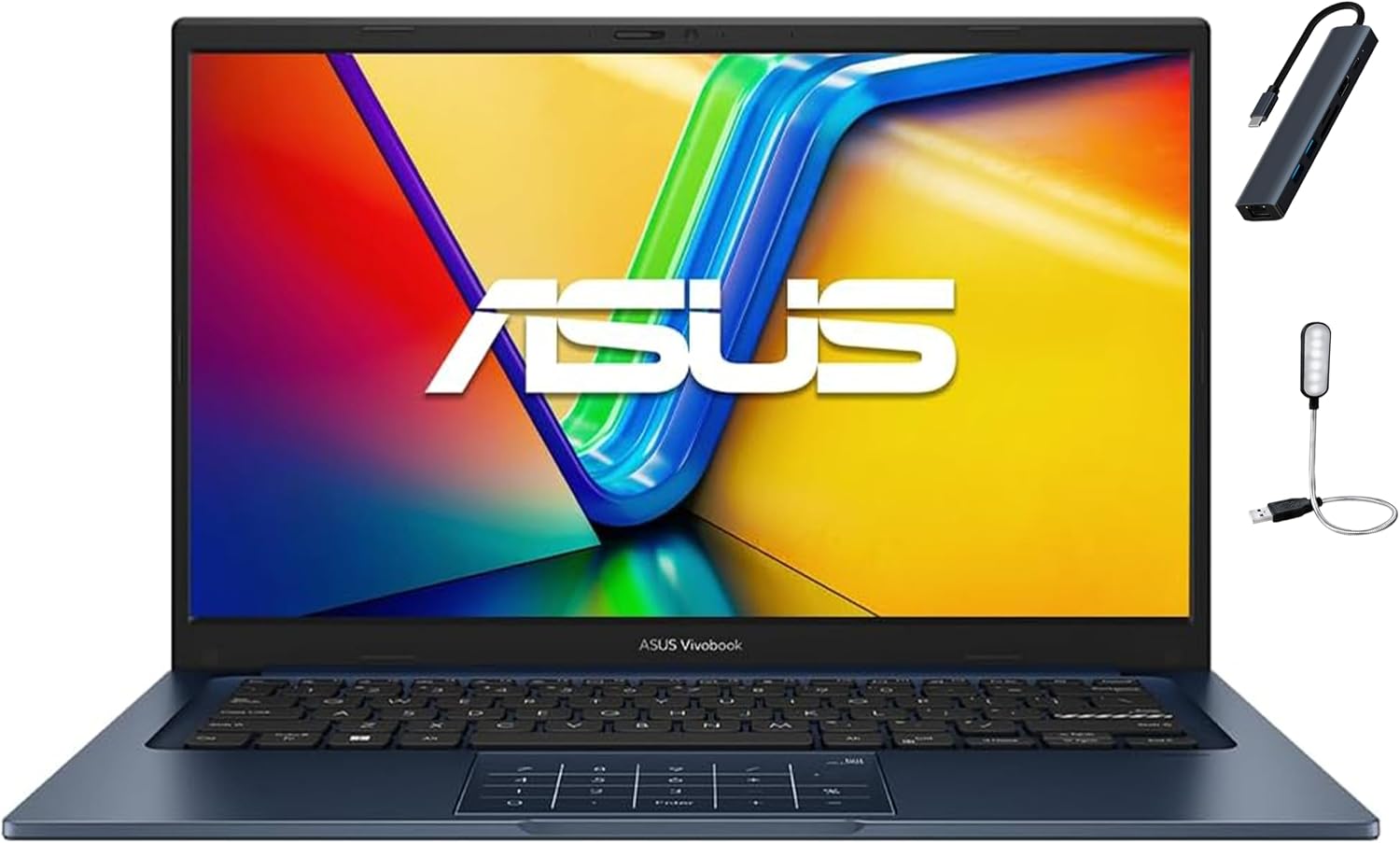 ASUS Vivobook 14 inch FHD Business Laptop, Intel Core i3-1315U Processor, 8GB RAM, 128GB SSD, Windows 11 Home, Intel UHD Graphics, Wi-Fi, Bluetooth, Quiet Blue with HEXAccessories