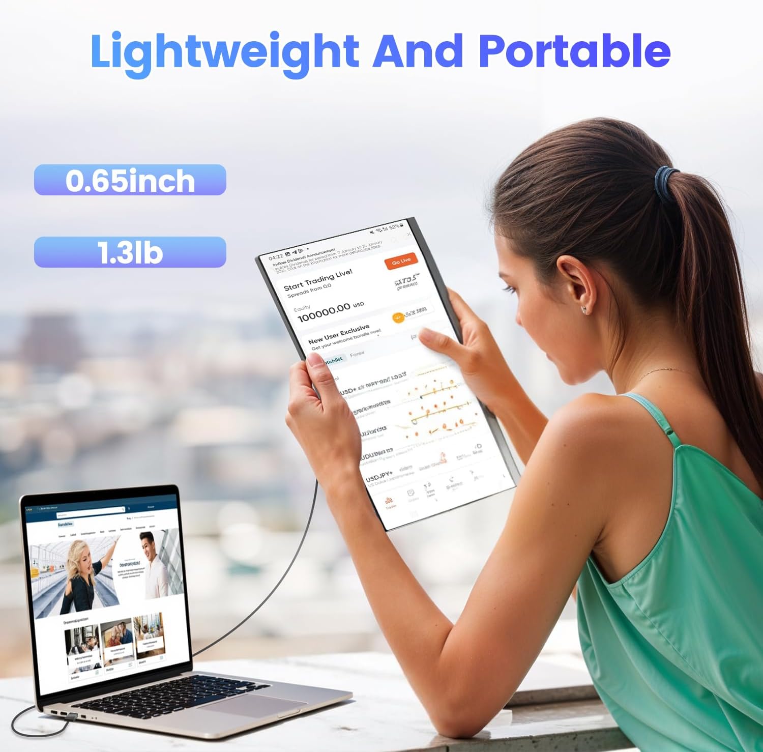 Teamgee 15.6' Laptop Screen Extender, Slim & Lightweight Portable Monitor for Laptop, Full HD IPS, 360° Rotating Stand, Detachable, USB-C Plug & Play, RGB Lighting, Thin Bezels