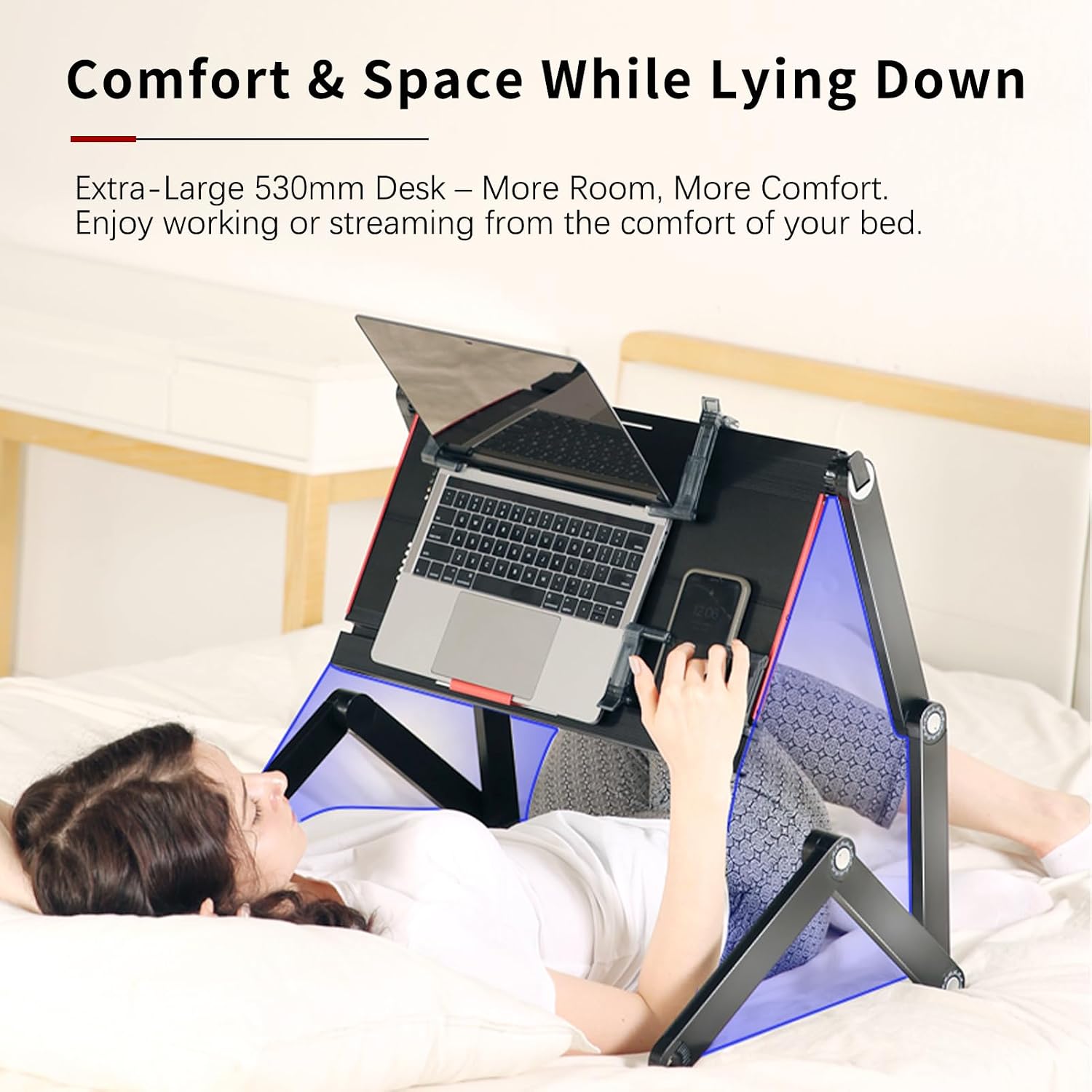 Foldable Laying Down Desk - Adjustable Height, Laptop Stand for Couch | Lying Down Laptop Stand for Bed, Sofa.with Mouse pad(Large,Black)