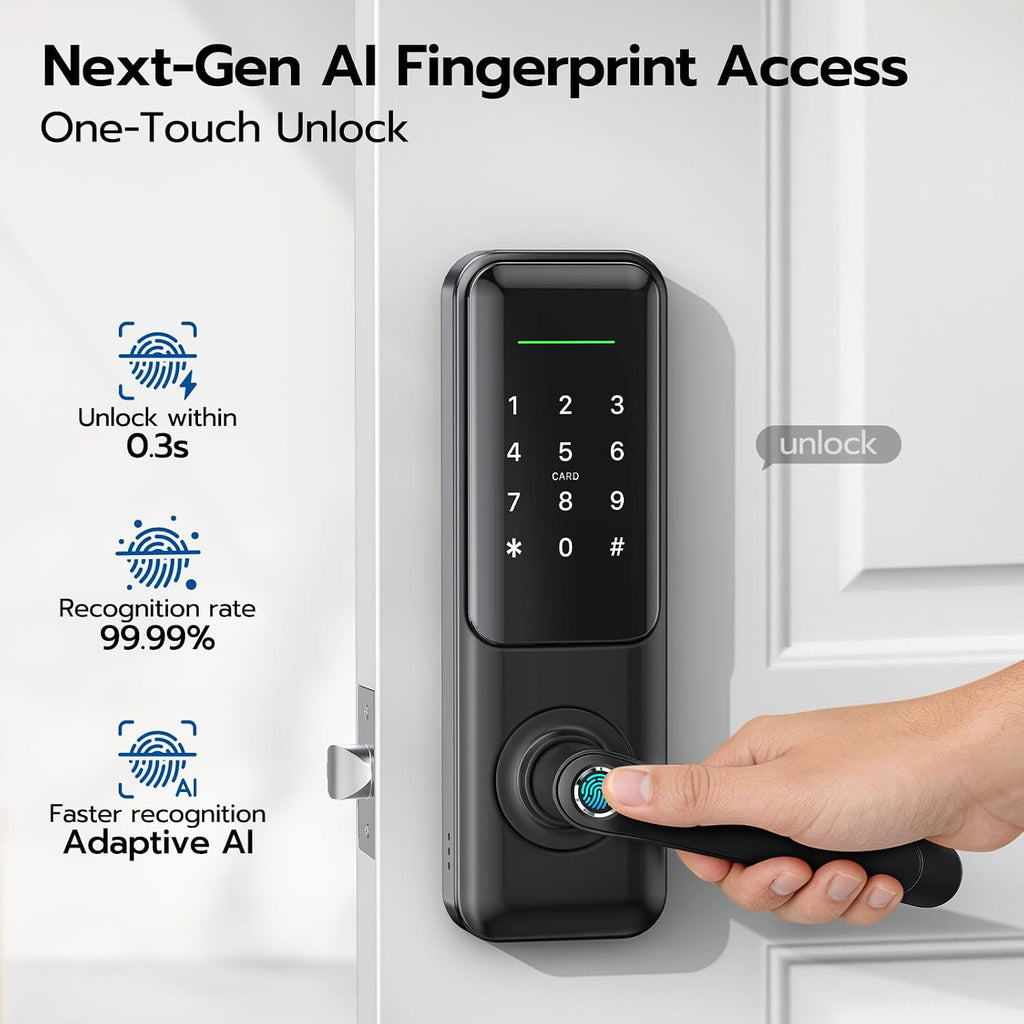 Fingerprint Smart Door Lock with Handle: Keyless Entry Keypad Lock for Front Door, Nyboer Electronic Digital Lock, Lockset Replacement for Exterior Doors