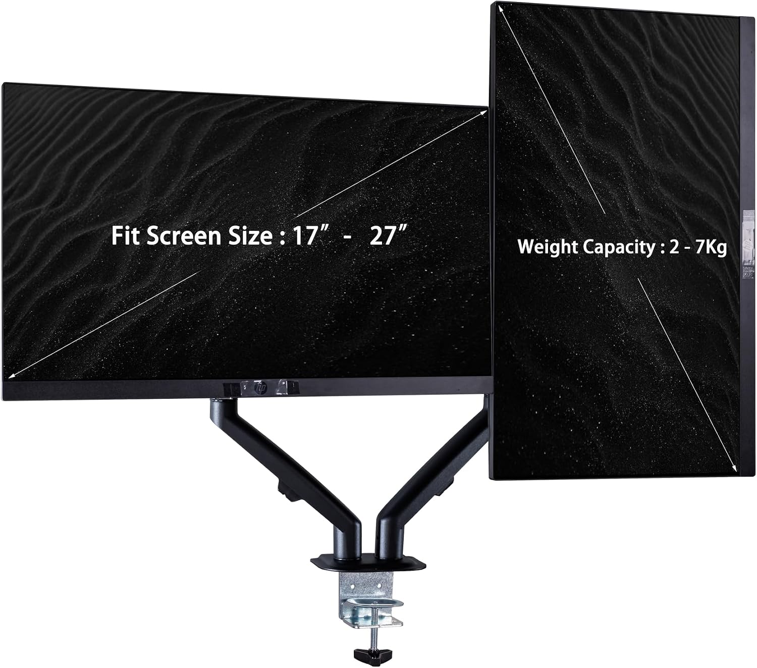 HP Series 3 Pro 27' FHD IPS Monitor with 5ms Response Time, Anti Glare, Flicker Free, VESA Mount (100 x 100 mm), Displayport, HDMI, Black Color 2 Pack with DKZ Hub & ErgoFlexy Dual Monitor Mount