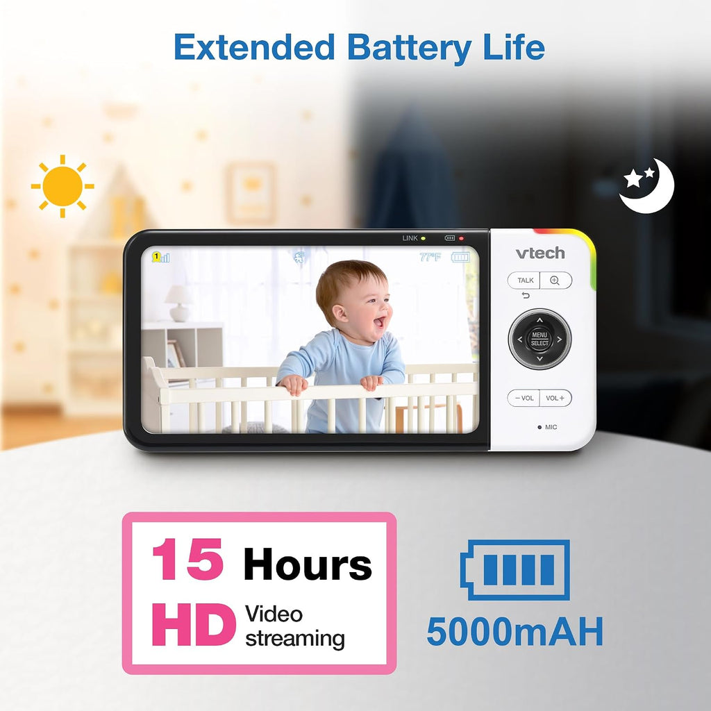 VTech VM928-2HD 5' 720p HD Display 2 Cameras Baby Monitor,110 Wide Angle View,Remote Pan-Tilt-Zoom,Night Vision,Up to 1000ft Range,Temperature Sensor,9 Soothing Sounds & Lullabies,2-Way Talk,No WiFi
