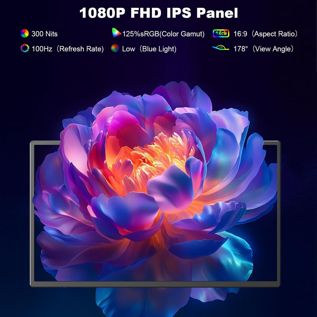 24' Large Portable Monitor, 1080P FHD 100Hz Laptop Screen Extender, 125% sRGB IPS Monitor Extender, USB C HDMI Office Gaming with Detachable Stand, Travel monitor for Window MAC Phone Xbox Switch