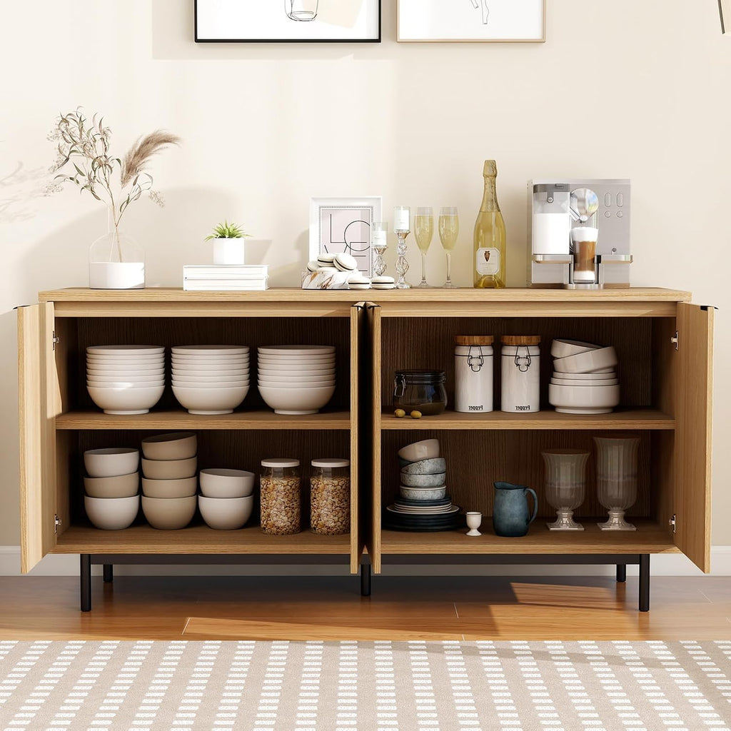 Vipbear Modern TV Stand for 65 Inch TV,Entertainment Center with Storage Cabinets and Adjustable Shelves, Media Console Table, Wood Television Furniture for Living Room, Bedroom, Natural Wood