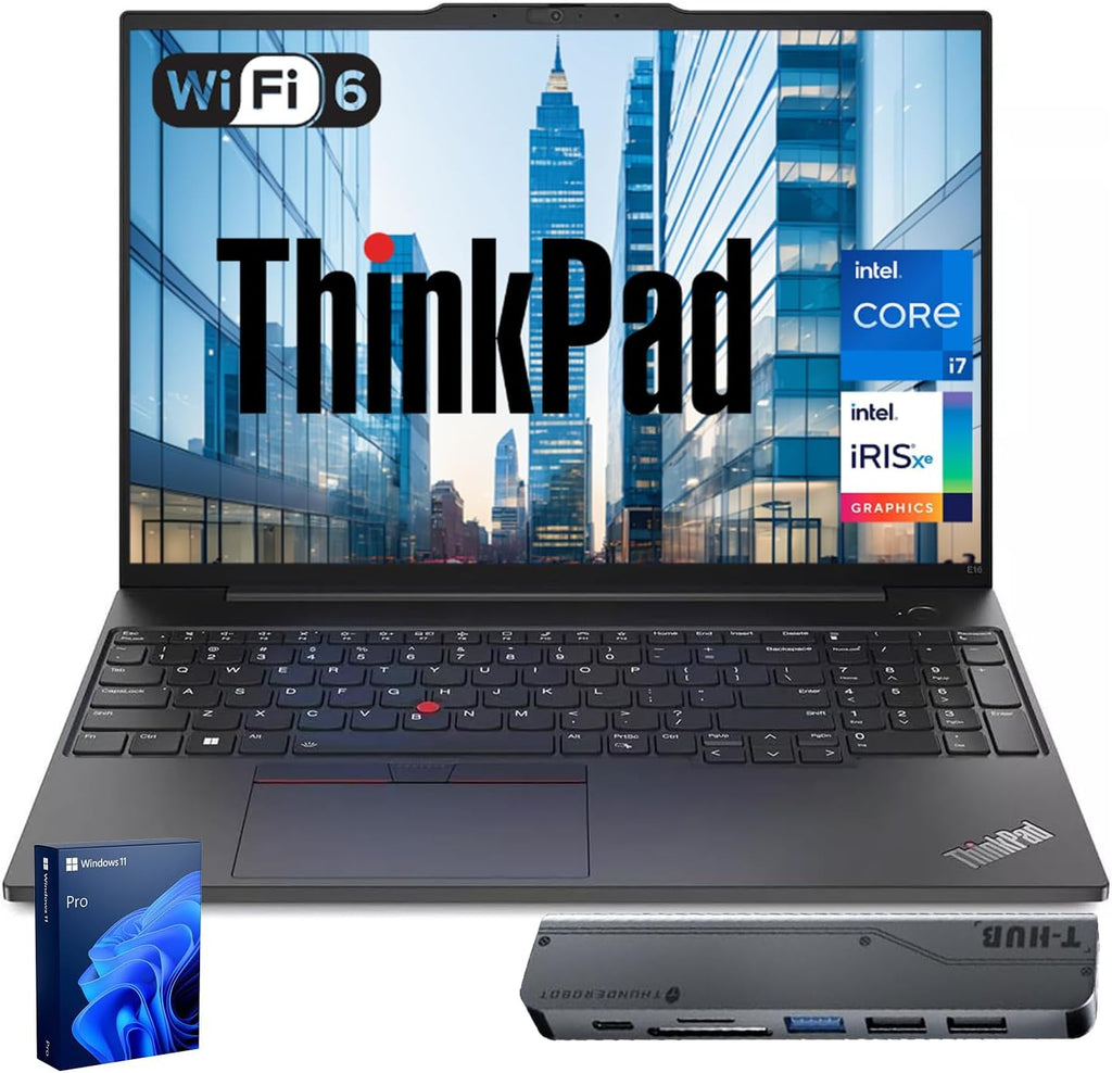 Lenovo ThinkPad E16 Business Laptop, 16' FHD+ Touchscreen, Intel Core i7-1355U, 40GB RAM, 1TB SSD, Fingerprint, Backlit, Webcam, HDMI, Wi-Fi 6, Windows 11 Pro, Bundle with Thunderobot 7-in-1 USB-C Hub