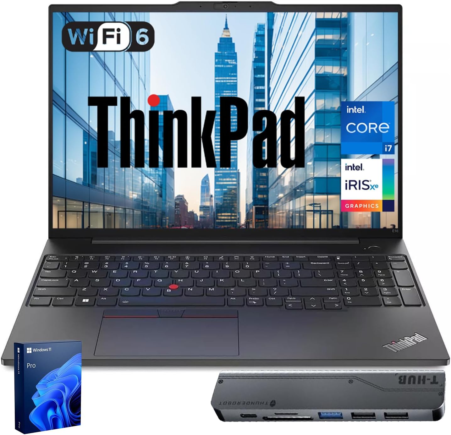 Lenovo ThinkPad E16 Business Laptop, 16' FHD+ Touchscreen, Intel Core i7-1355U, 40GB RAM, 1TB SSD, Fingerprint, Backlit, Webcam, HDMI, Wi-Fi 6, Windows 11 Pro, Bundle with Thunderobot 7-in-1 USB-C Hub