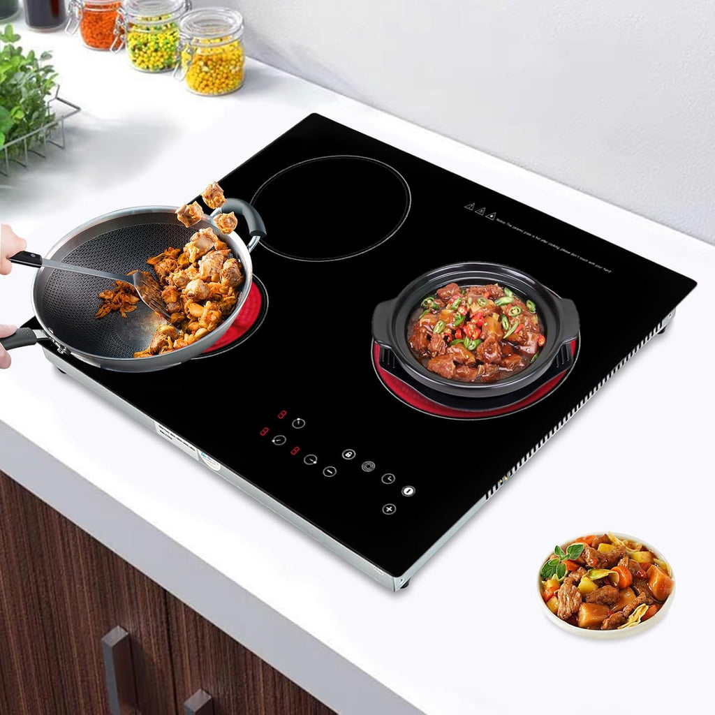 Electric Ceramic Cooktop 110V Built-in Electric Stove Top Induction Radiant Cooktop Sensor Touch Control 2/3/4 Burners 9 Power Levels, 120 Min Timer for Home All Cookware (3 Burners)