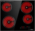 24 Inch Electric Cooktop 4 Burners,6500W 24' Electric Ceramic Cooktop with Child Lock & Auto Safety, Built-in/Countertop Infrared Cooker, 9 Power Levels, Easy-Clean Glass (No Plug)