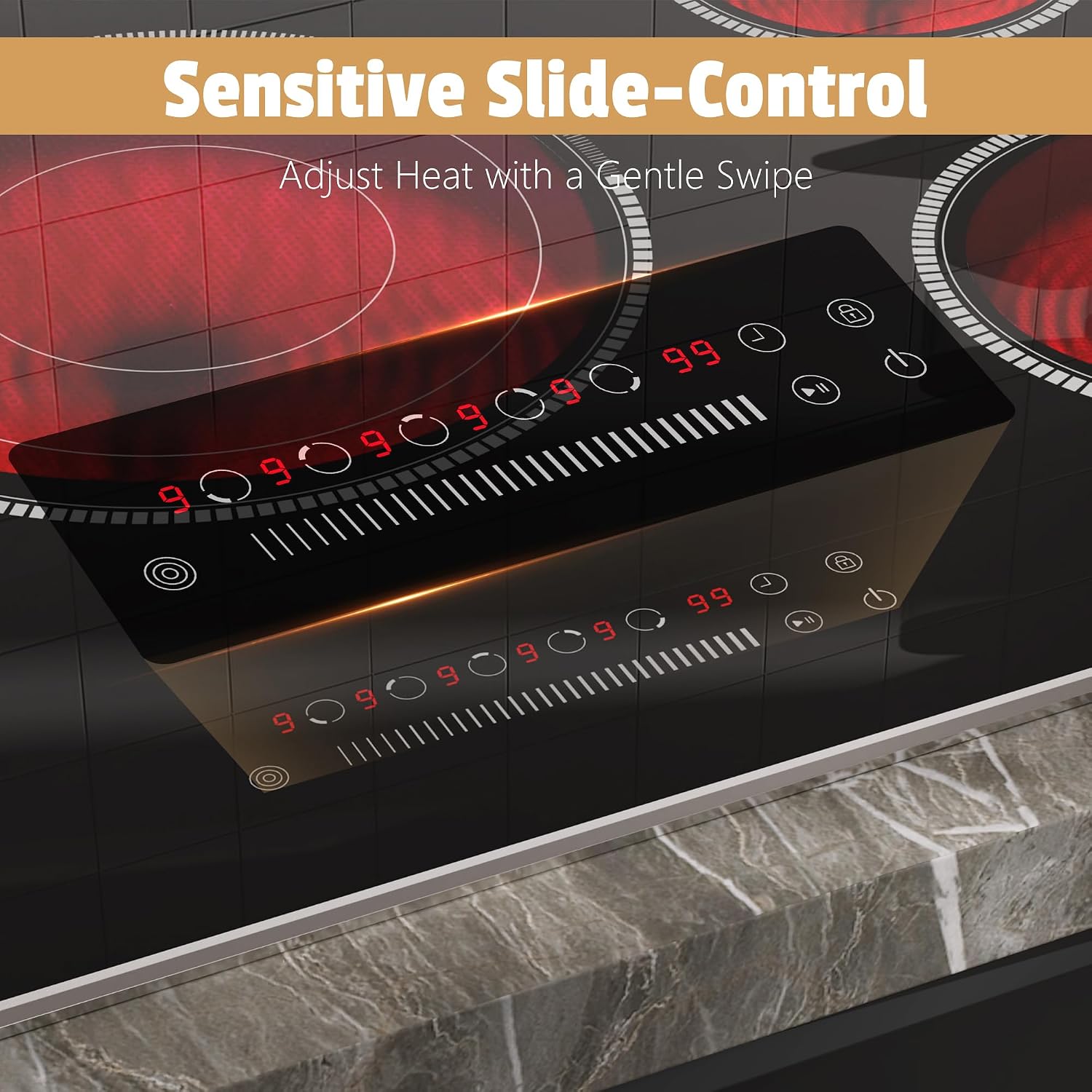 36 Inch Electric Cooktop, 5 Burner Stove Top with Slide Control, 9200W Electric Stove with Child Lock, Timer & Pause Function 36' Glass Cooktop, 220V Hard Wire(No Plug)