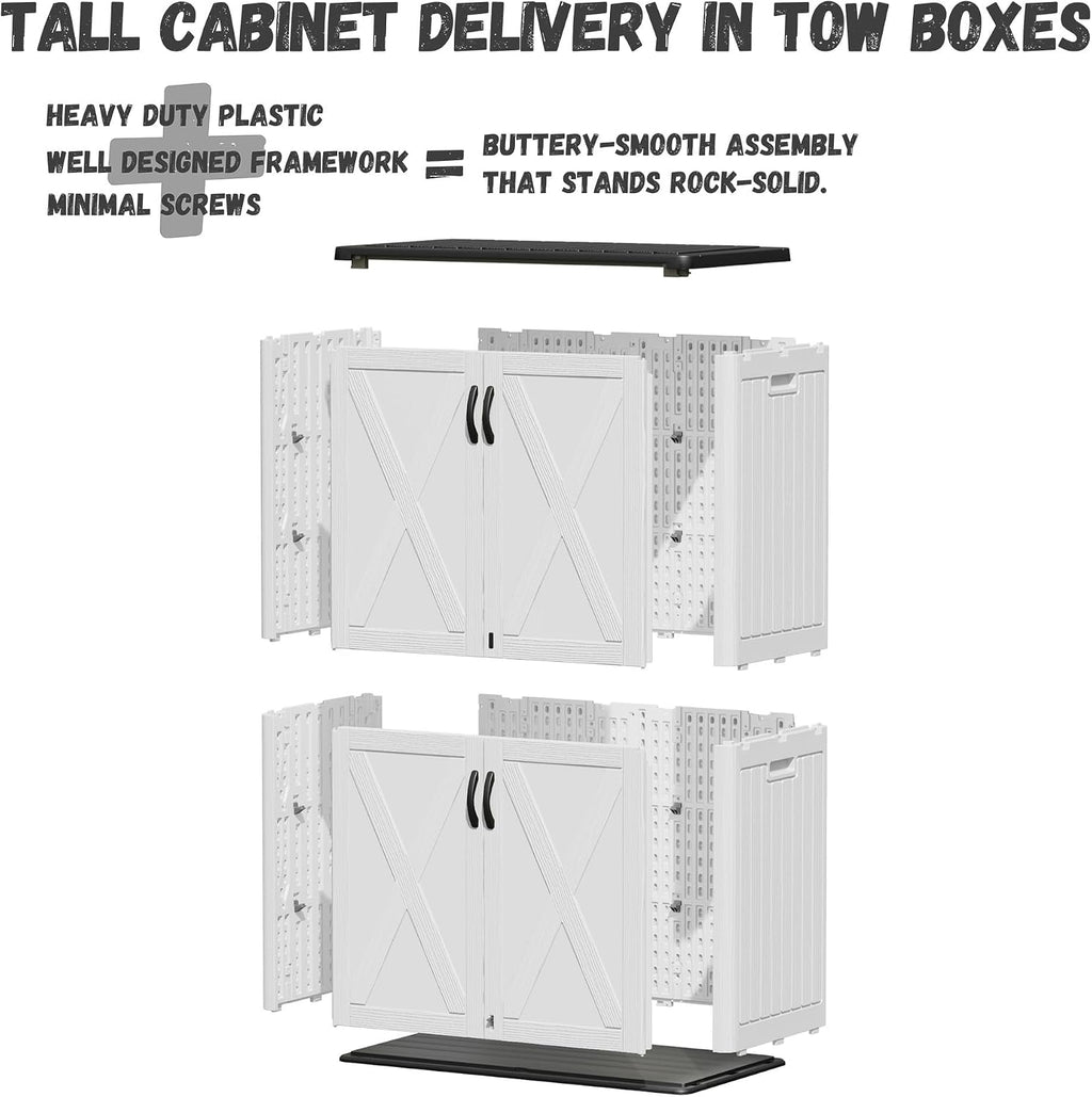 Patiowell 50 Cu.ft Outdoor Storage Cabinet with Lockable Door, Waterproof Horizontal Storage Shed for Tools and Patio Furniture, All-Weather Resin Shed Easy Assemble for Pool or Backyards, White
