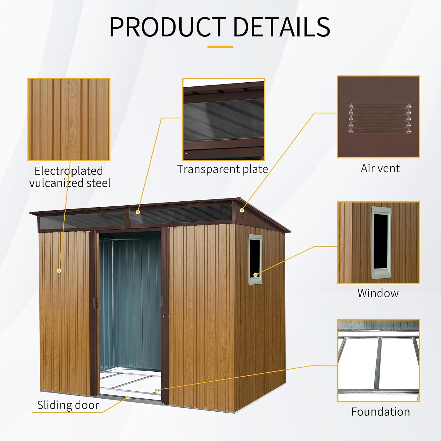 6x8 FT Outdoor Storage Shed, Metal Garden Shed with Frame Floor, Outside Tool Shed with Window, Waterproof Storage Building with Lockable Sliding Doors & Sloped Roof for Backyard, Patio, Lawn, Coffee