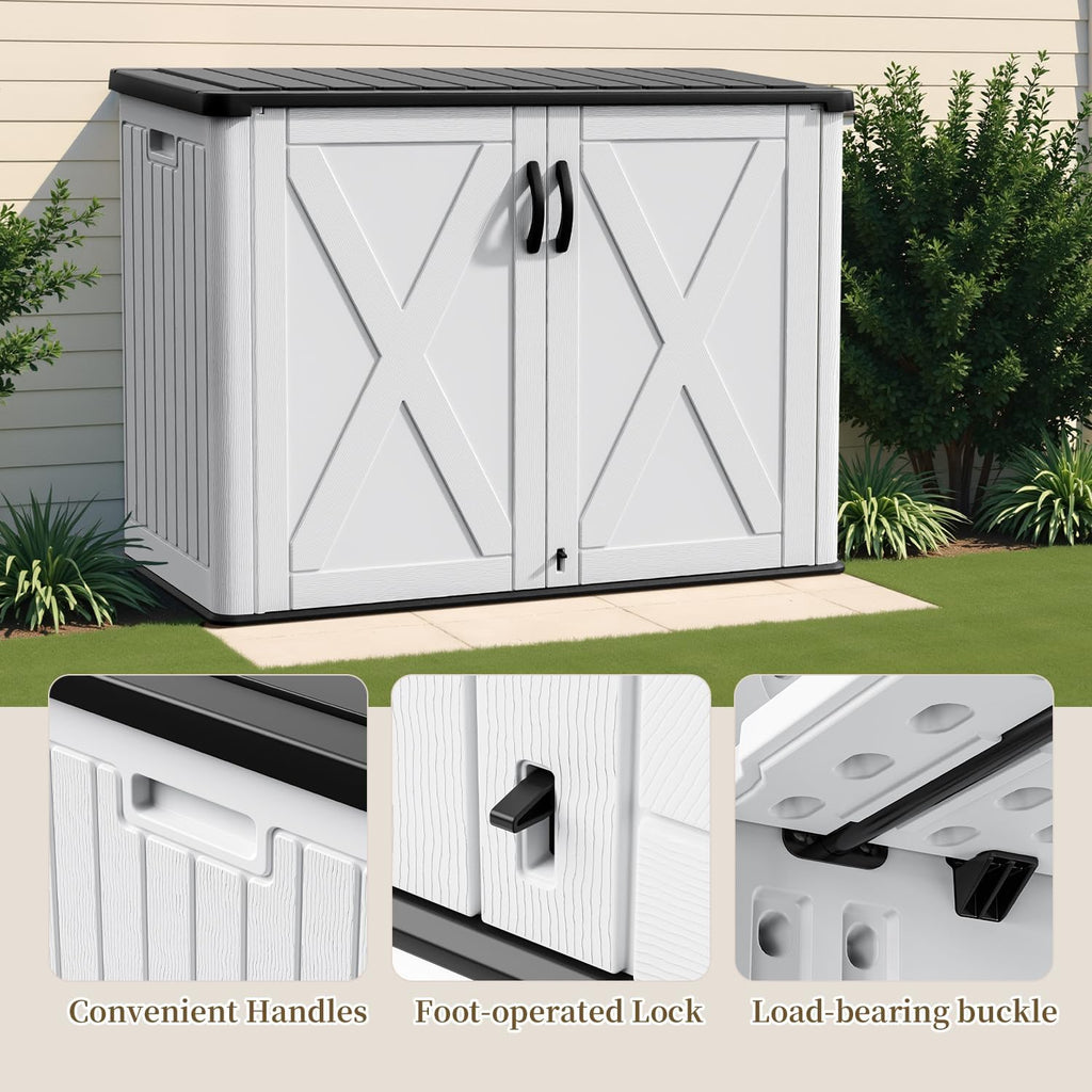 Patiowell 25 Cu.ft Outdoor Storage Cabinet with Lockable Door, Waterproof Horizontal Storage Shed for Tools and Patio Furniture, All-Weather Plastic Shed Easy Assemble for Pool or Backyards, White