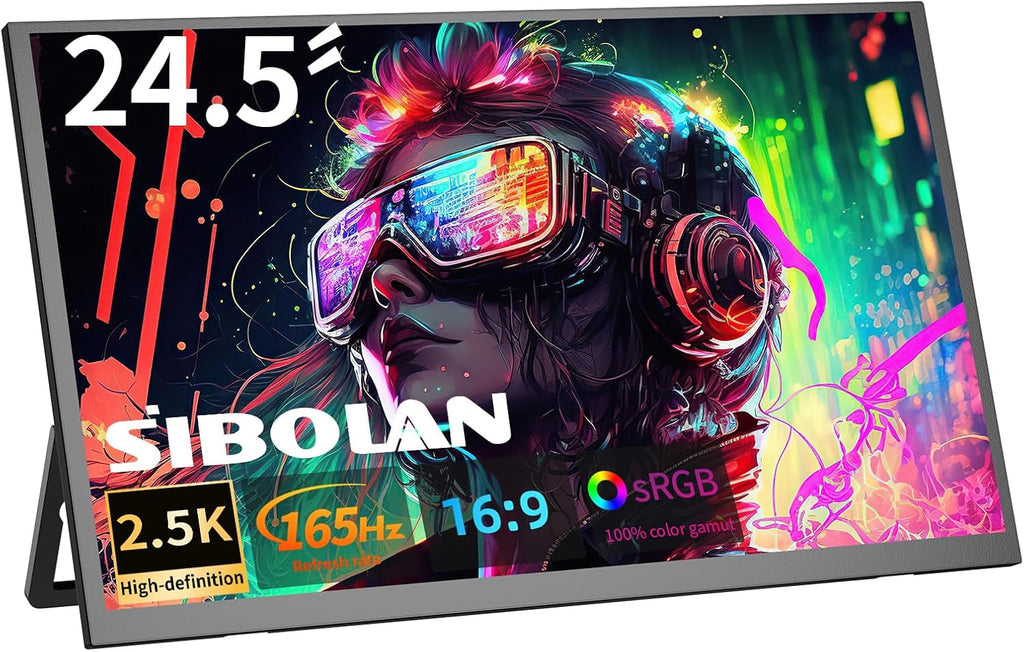 24.5' 2.5K Portable Monitor 160Hz QHD Gaming Monitor 100% sRGB IPS Large Screen, USB-C HDMI External Second Screen with Kickstand, Travel Monitor for Laptop, PC, Phone, VESA Mountable
