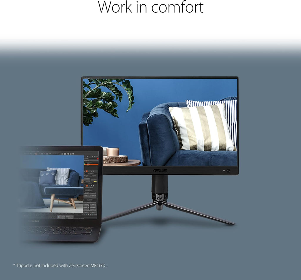 ASUS ZenScreen MB166C Portable USB Monitor- 15.6 inch, Full HD, IPS, USB Type-C, Flicker Free, Blue Light Filter, Anti-glare surface, Black
