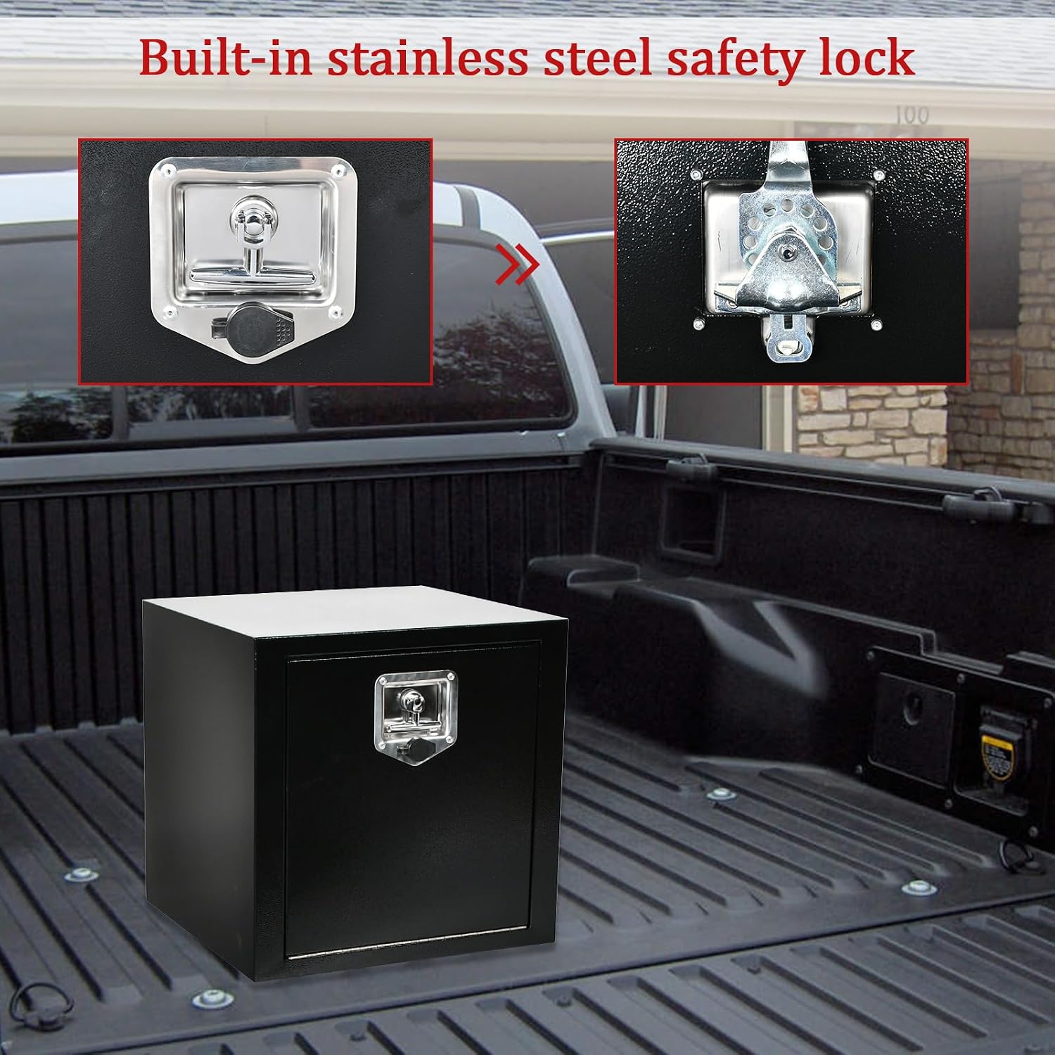 18'' Inch Steel Underbody Truck Tool Box & T-Handle Latch Heavy Duty For Trucks Trailers RV ATV Pickup Trucks Flatbeds Organization Storage Job Tool Chest -18'(L) x 18'(W) x 18'(H) Black