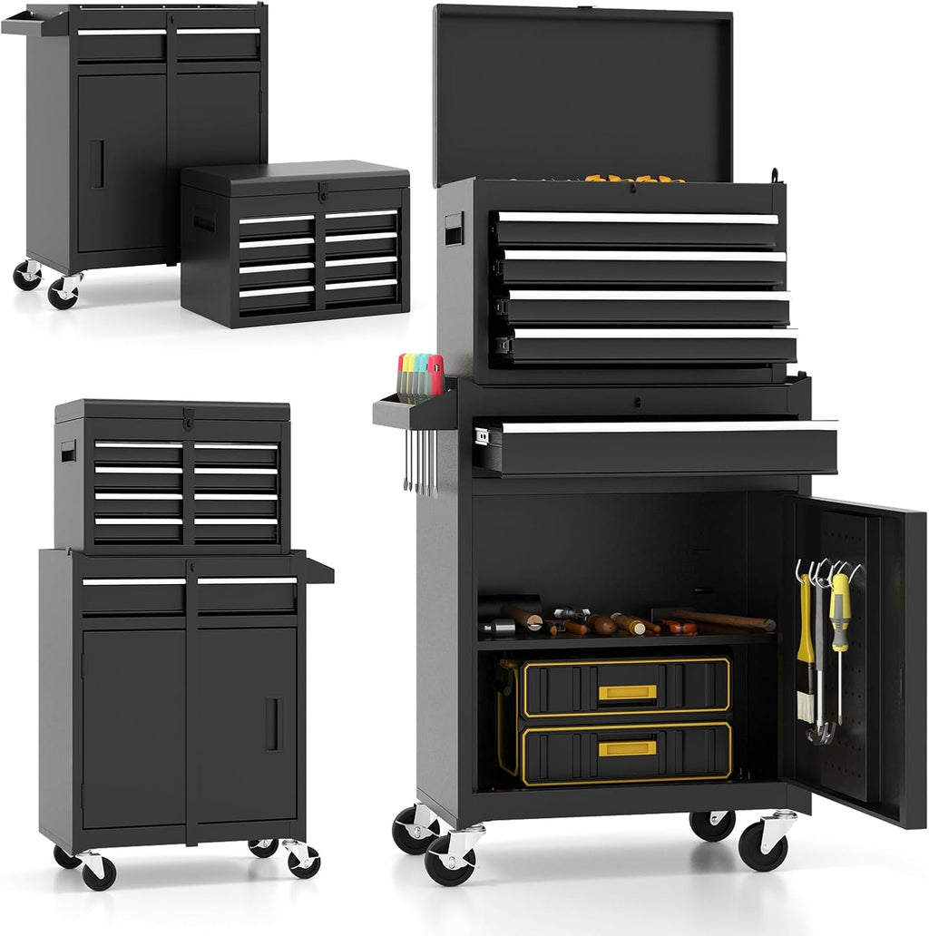 ARNOT 2-in-1 Rolling Tool Chest with 5 Drawers, Heavy-Duty Metal Tool Box with Wheels, Detachable Top Tool Box & Rolling Tool Cabinet for Garage, DIY (5-Drawers, Black)