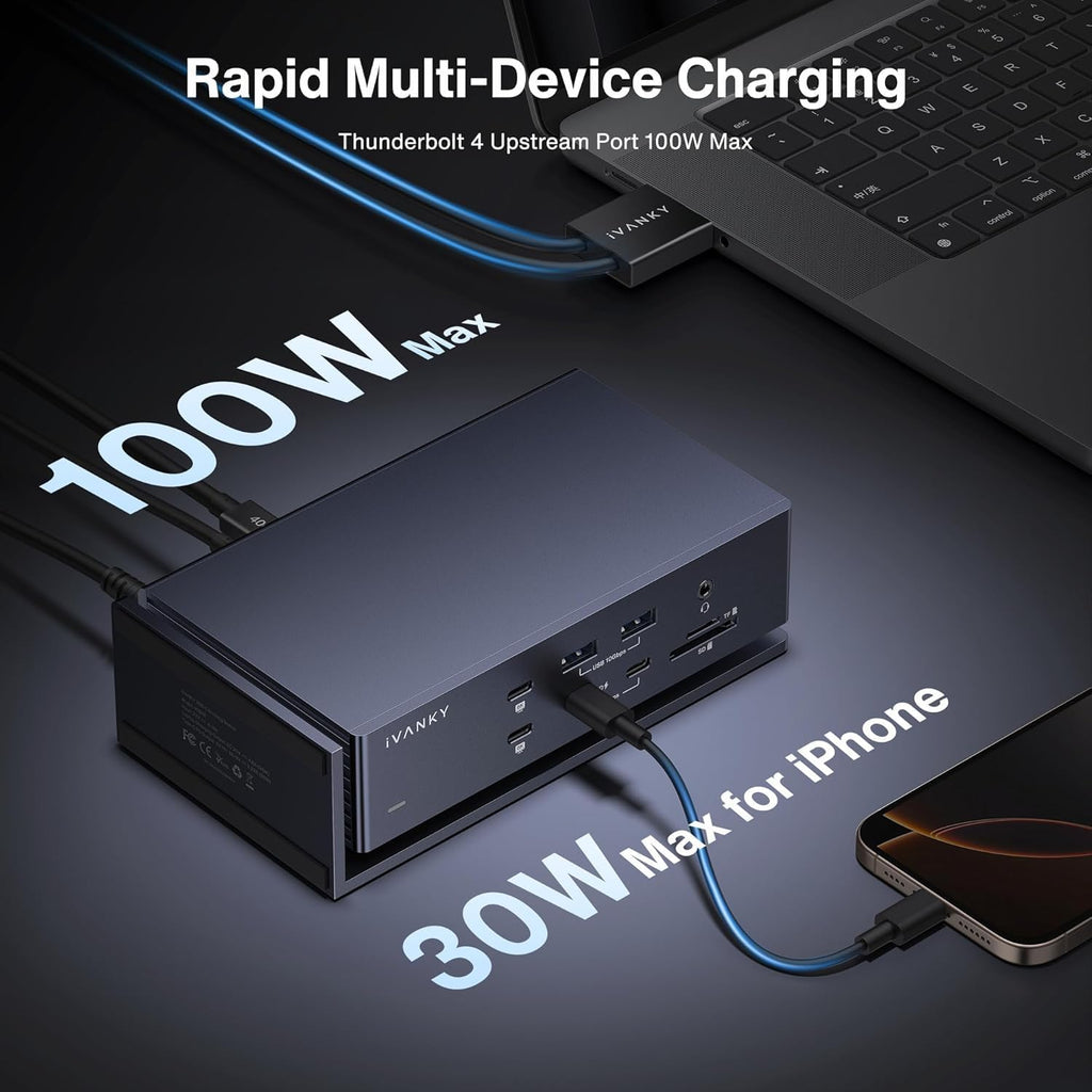 iVANKY FusionDock Max 1 with DisplayLink Adapter, Dual Thunderbolt 4 Chips for six Extended displays for M5/M4/M3/M2/M1 Pro/Max MacBook，Quad 6K@60Hz and Dual 4K@60Hz