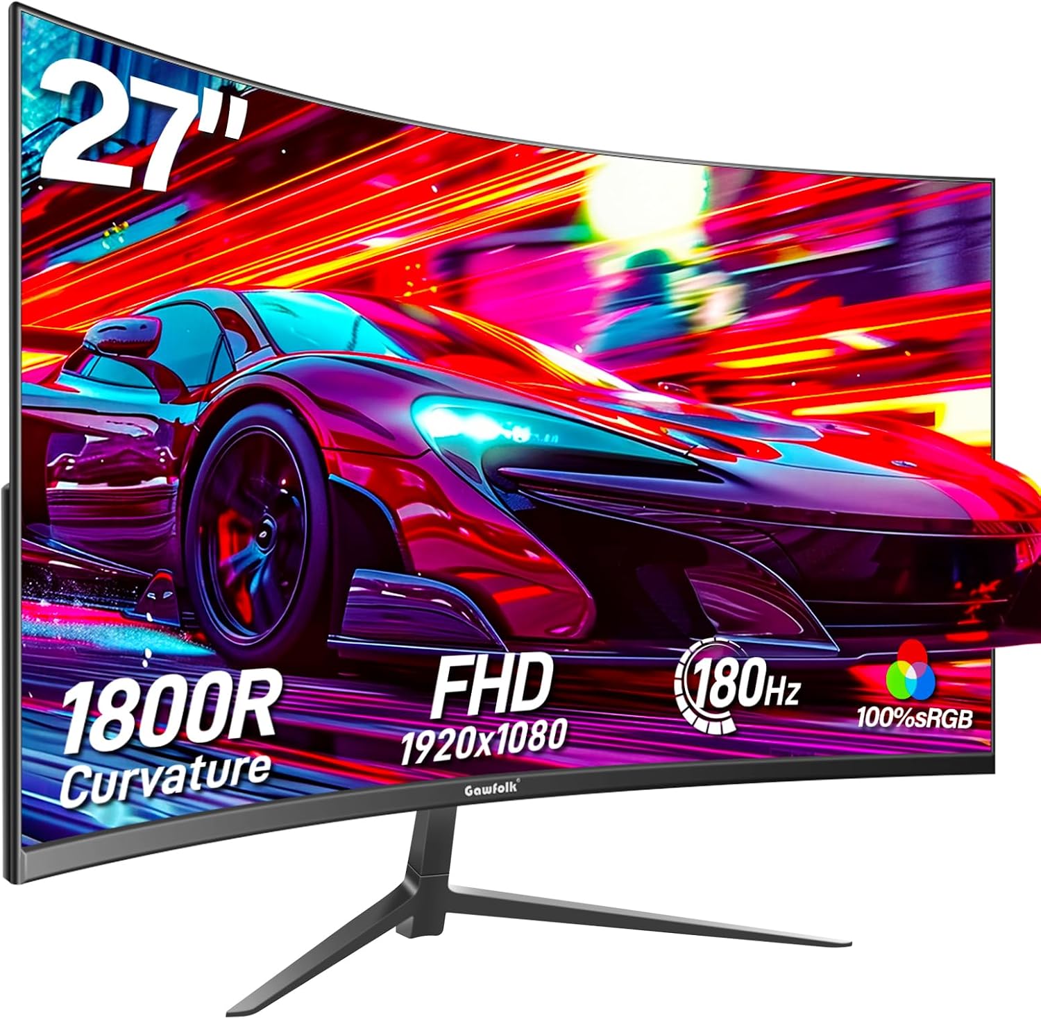 Gawfolk 27 inch Curved Gaming Monitor,144Hz/180Hz PC Monitor Full HD 1080P, Frameless 1800R Computer Display with FreeSync & Eye-Care Technology, Wall Mountable, DP, HDMI Port (Black)