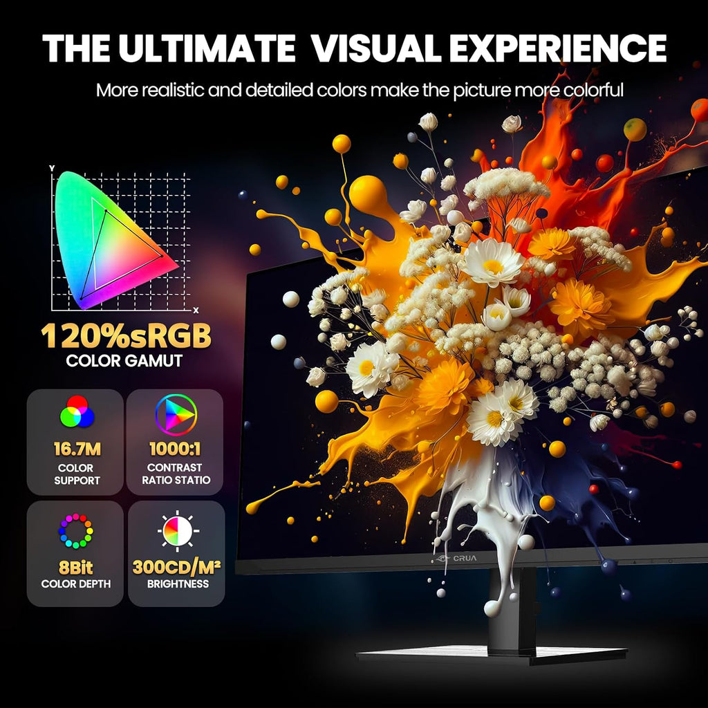 CRUA 27'' Gaming Monitor 360HZ 2k 1440P 120%sRGB IPS Computer Display Screen, Height/Pivot/Swivel/Tilt Adjustable Vertical Monitor Support FreeSync,Built in Speaker, DP1.4 & HDMI2.1, Wall Mount-Black
