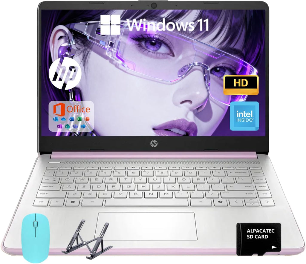 HP 14 Elite Laptop, 16GB RAM, 1.12TB Total Storage (128GB UFS+1TB Cloud), Honey Lavender, Office 365, Intel 4-Core, Win11, Copilot AI, 11Hr Battery, Alpacatec Mouse