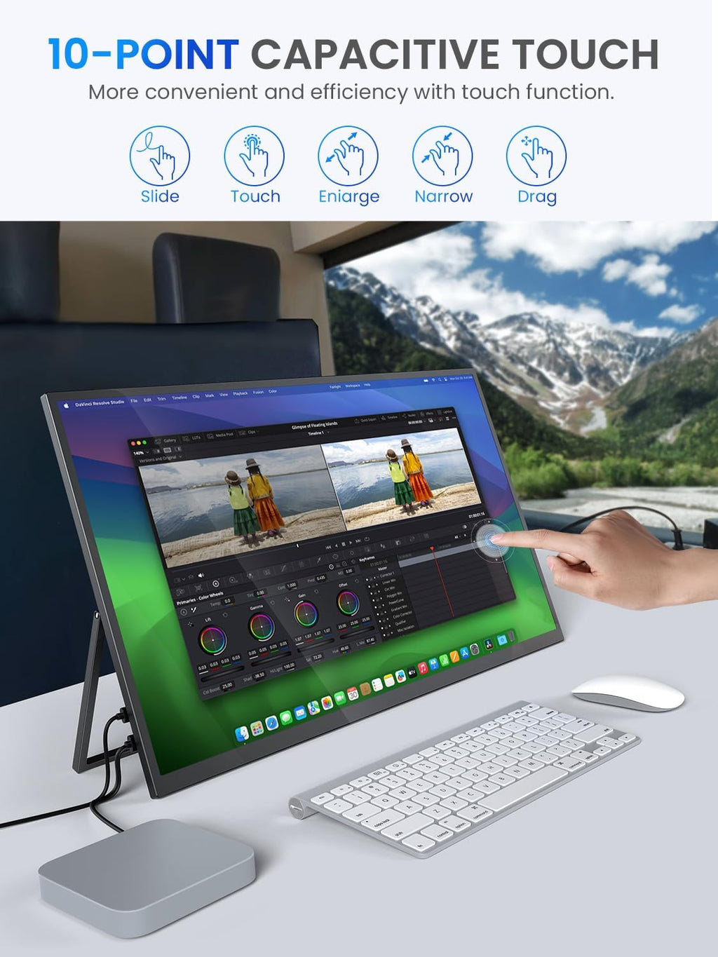 UPERFECT Portable Monitor Touchscreen 2K QLED, 22' Gaming Monitor w/VESA & 180° Adjustable Stand, 2560×1440 QHD FreeSync HDR, 100% DCI-P3, USB-C HDMI Travel Second Monitor for Laptop, PC, Game Console