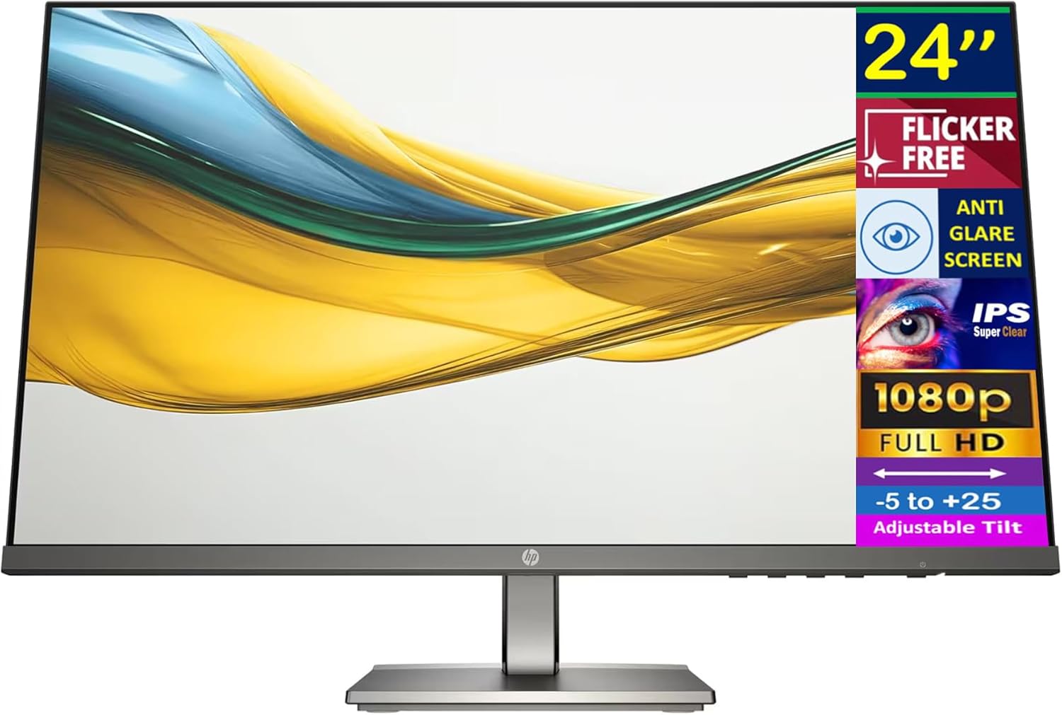 HP Series 5 524da 24' FHD IPS Monitor with 5ms Response Time, Anti Glare, Flicker Free, VGA, HDMI, Black/Gray Color (B11W5AT#ABA) (Renewed)