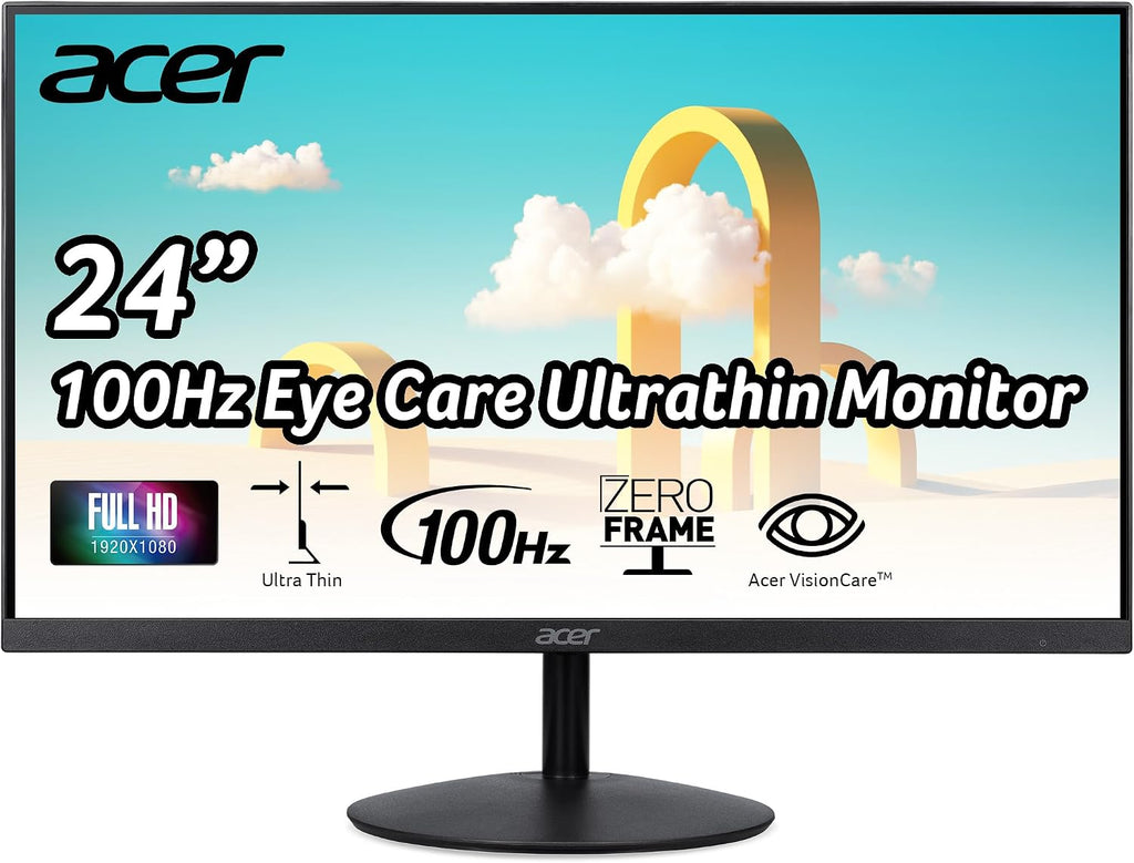 acer SB242Y Hbi 23.8' Full HD (1920 x 1080) Zero-Frame Gaming Office Monitor | AMD FreeSync Technology | Ultra-Thin Stylish Design | 100Hz | 1ms (VRB) | Low Blue Light | Tilt | HDMI & VGA Ports