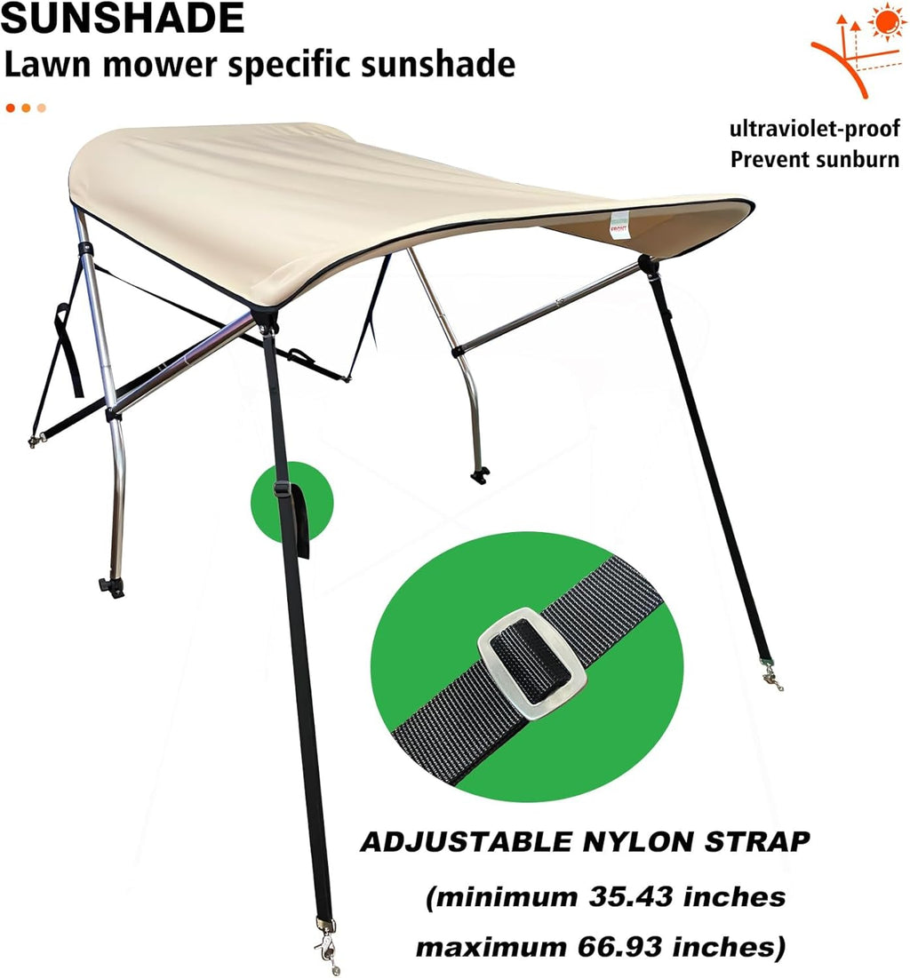 Zero Turn Lawn Mower Canopy with Removable High-Visibility UV Sunshade Curtain, Heavy Duty Beige Sun Shade & Rainproof Cover, 67 Inch Adjustable Nylon Strap Aluminum Alloy Bracket-with Curtain