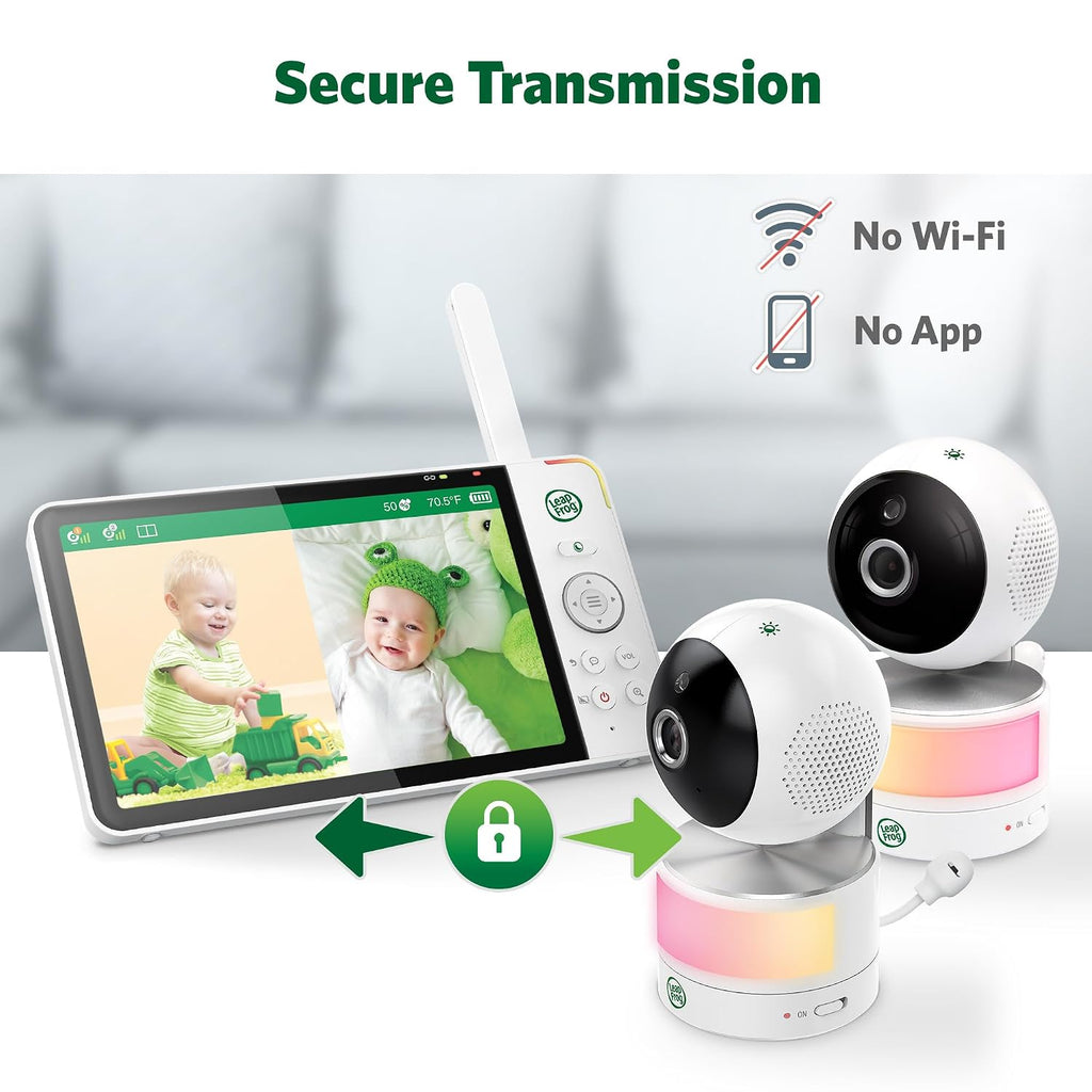 LeapFrog LF920-2HD 2-Camera Video Baby Monitor with 7' HD Screen - Split Screen, 1080p Color Night Vision, 360° Pan Tilt 8X Zoom, Night Light, Temp & Humidity Sensor, 1000ft Range - No WiFi Needed