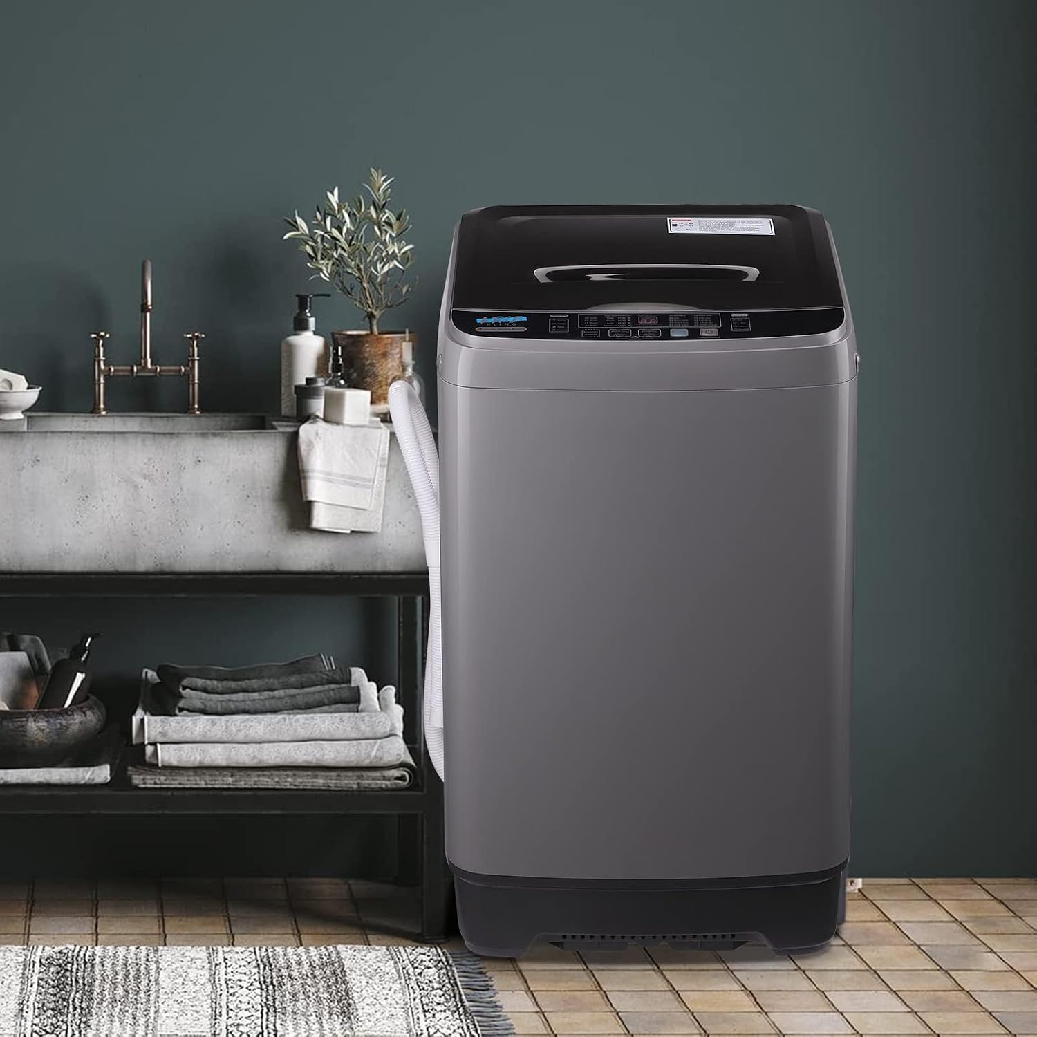 17.7 lbs Full Automatic Washing Machine with LED Display Compact Washing Machine with Drain Dump, 10 Wash Programs and 8 Water Levels Ideal for Dorms, Apartments, RV, Grey