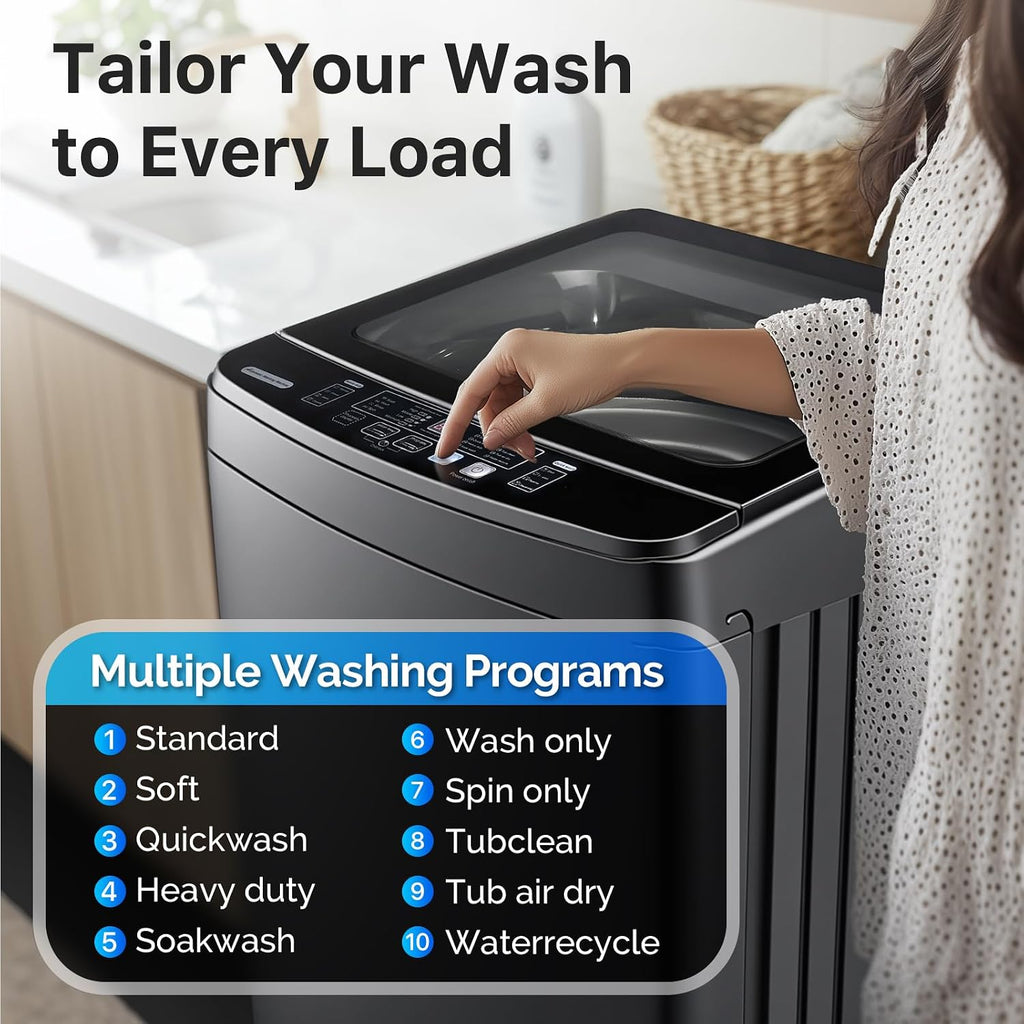 Anypro Clothes Washing Machines 27 LBS Full Automatic Washer and Spinner Combo with 10 Program and 8 Water Level, Laundry Wash Machine for Apartment RV Dorm, Grey