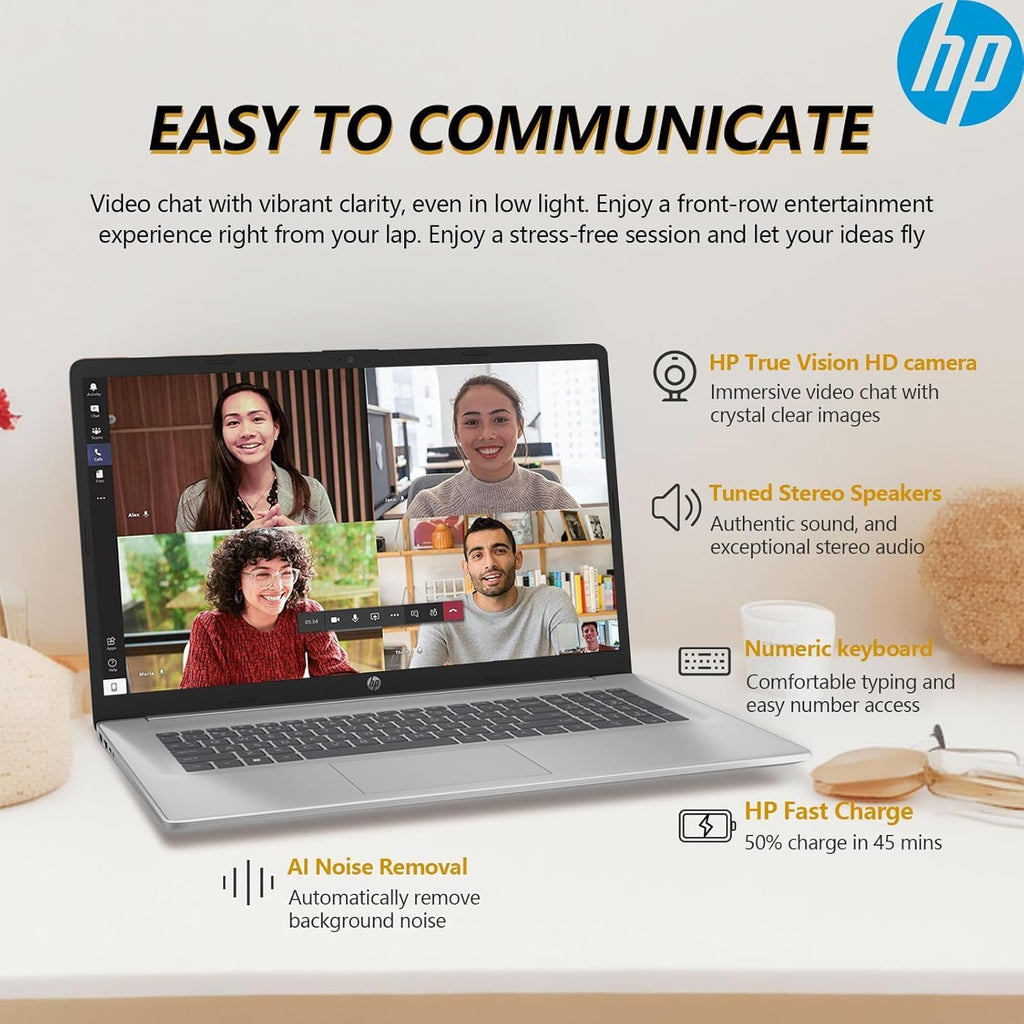 HP 17.3 Inch FHD Business Laptop with MS Office for The Web, AMD Ryzen 5 7430U (Beats Core i7-1355U), 16GB RAM, 512GB SSD Storage, HDMI, Long Battery Life, Windows 11