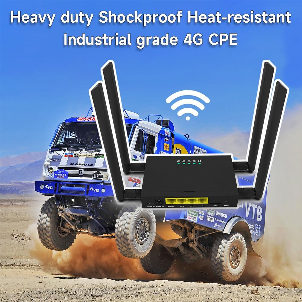 GC111 Industrial Grade 4G CPE LTE SIM Card WiFi Router Tough Iron case 32 WiFi Users RJ45 X 4 Dual Power 12V/5V Big SMA Antennas Plus 1.5M Cable 4G Antennas Multiple Languages